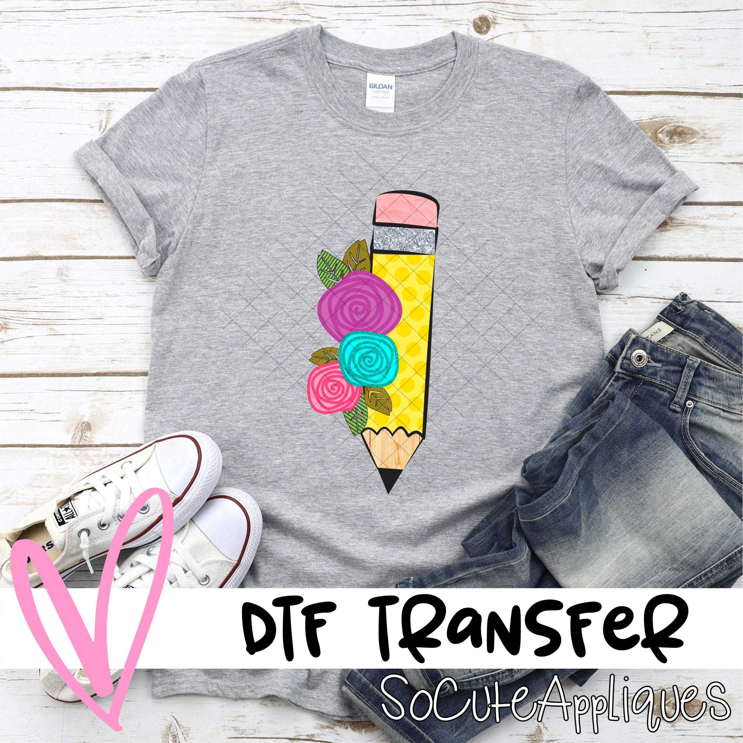 polka dot pencil with flowers *DTF* Transfer