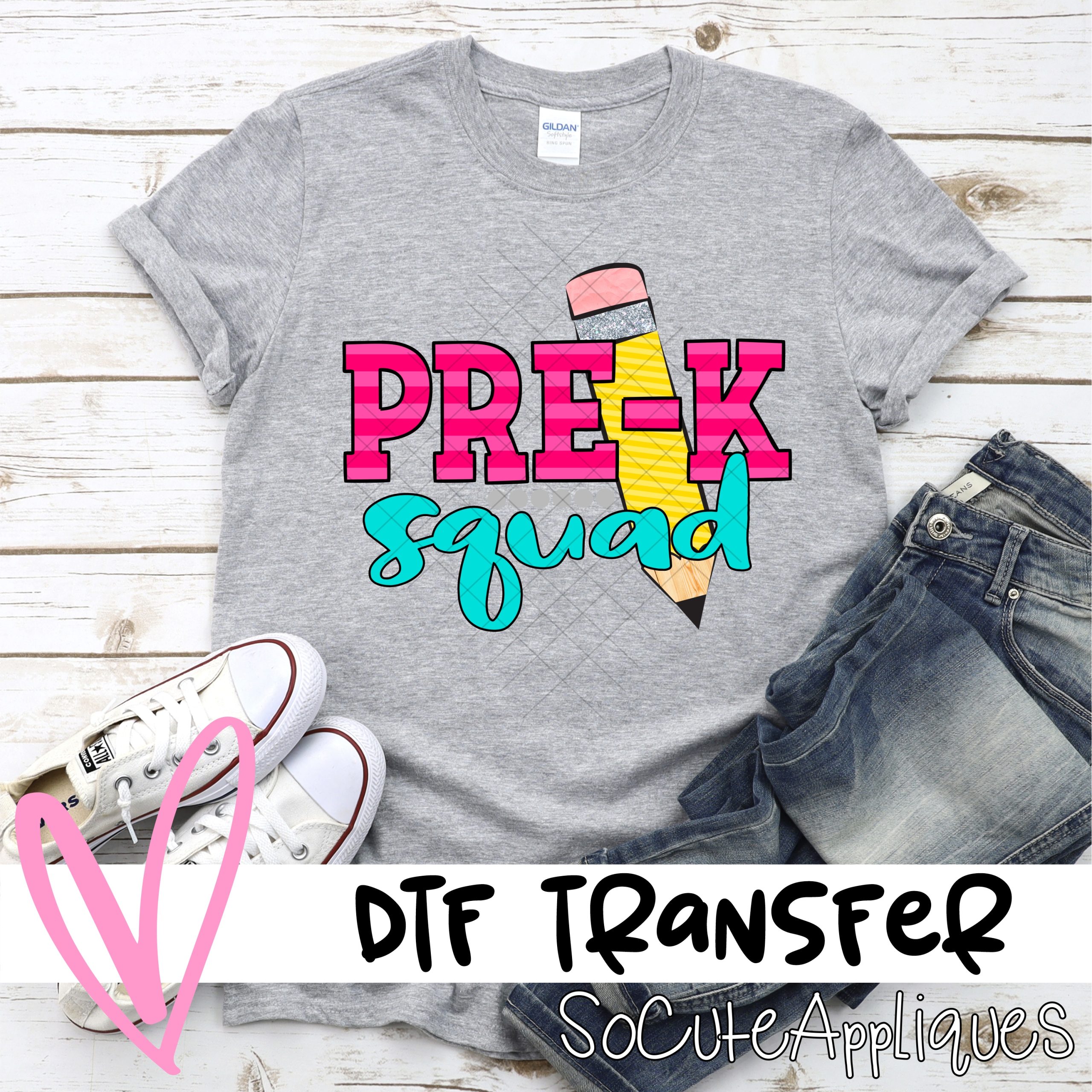 PreK squad pencil pink stripe *DTF* Transfer