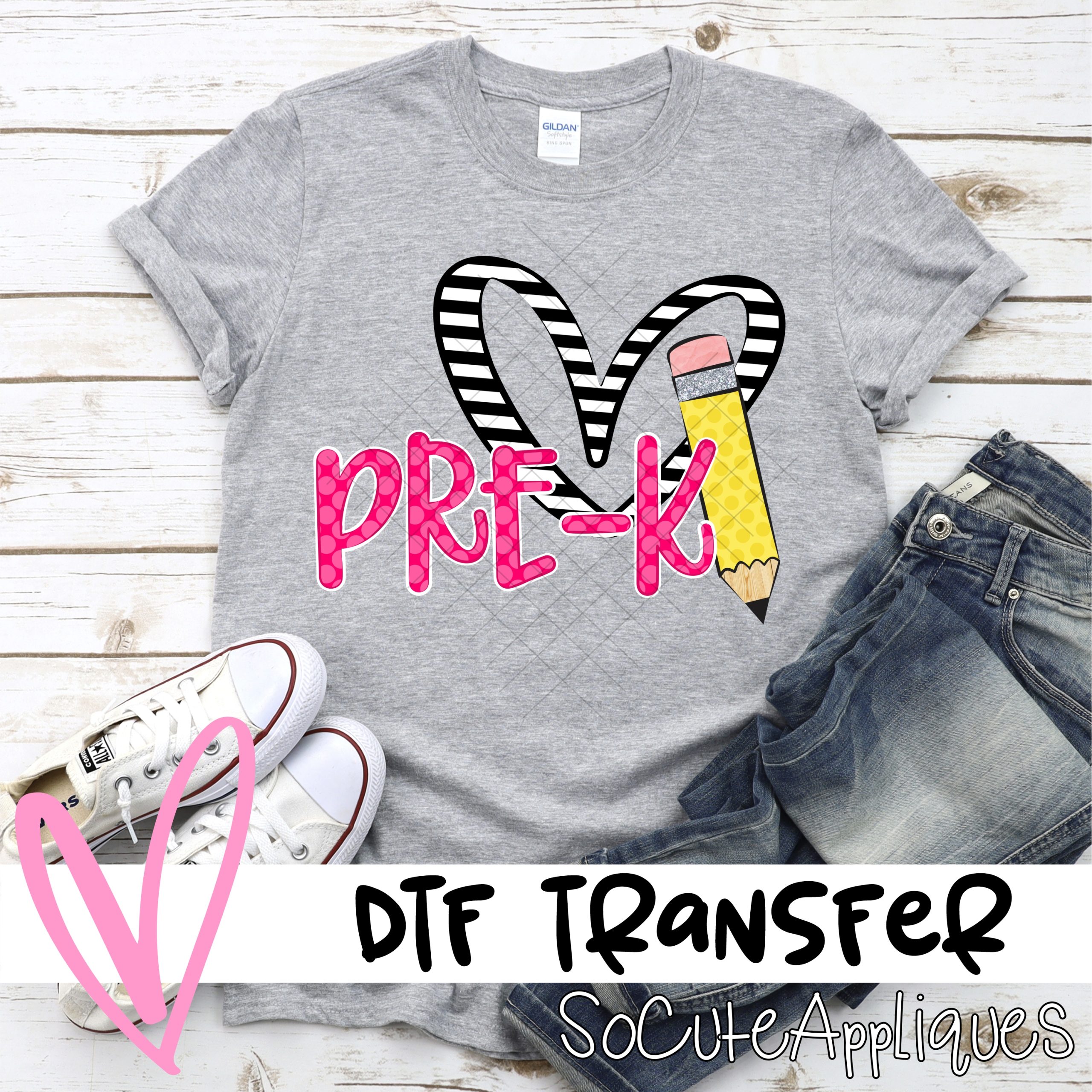 Pre-K striped heart pencil *DTF* Transfer