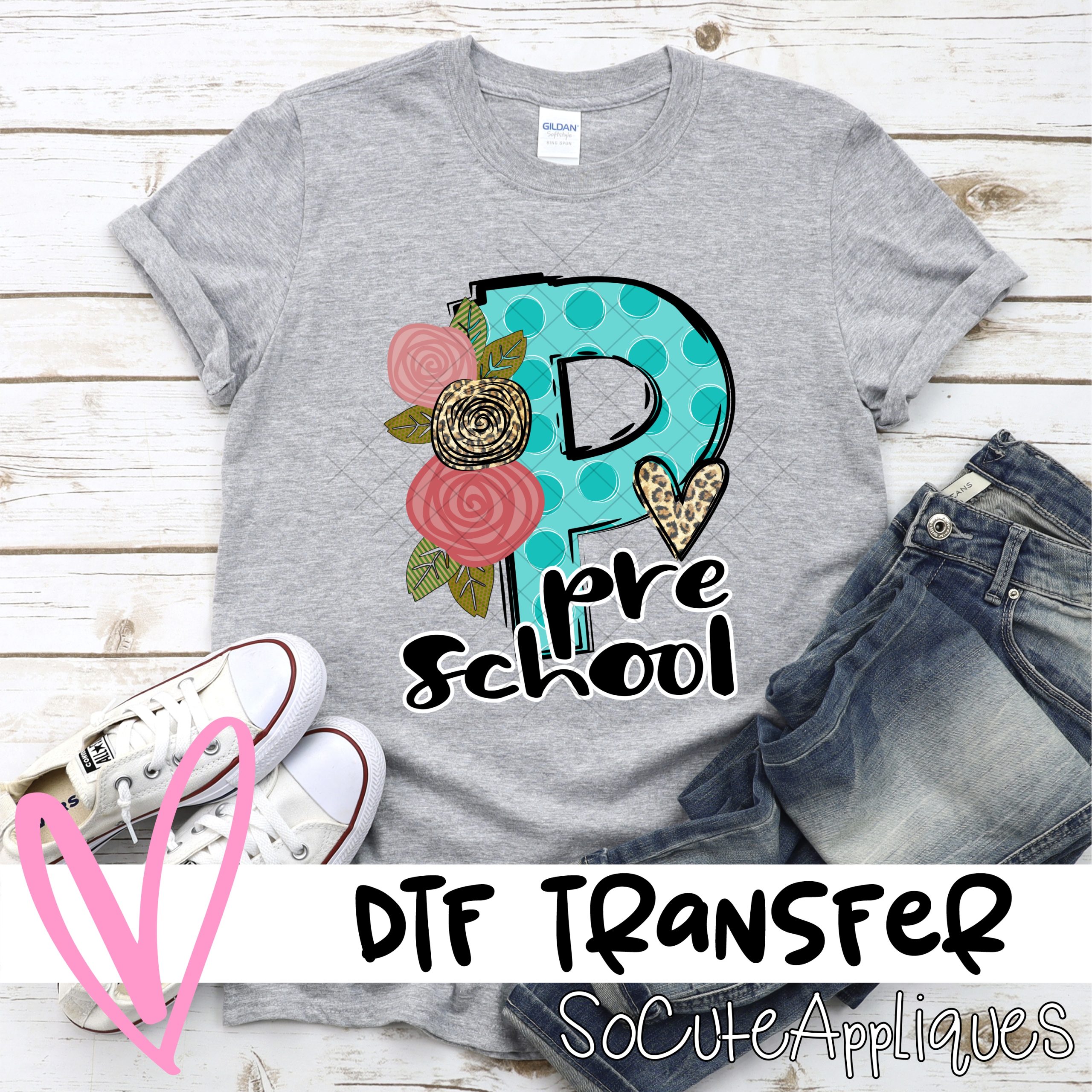 Preschool Blue dot with flowers *DTF* Transfer