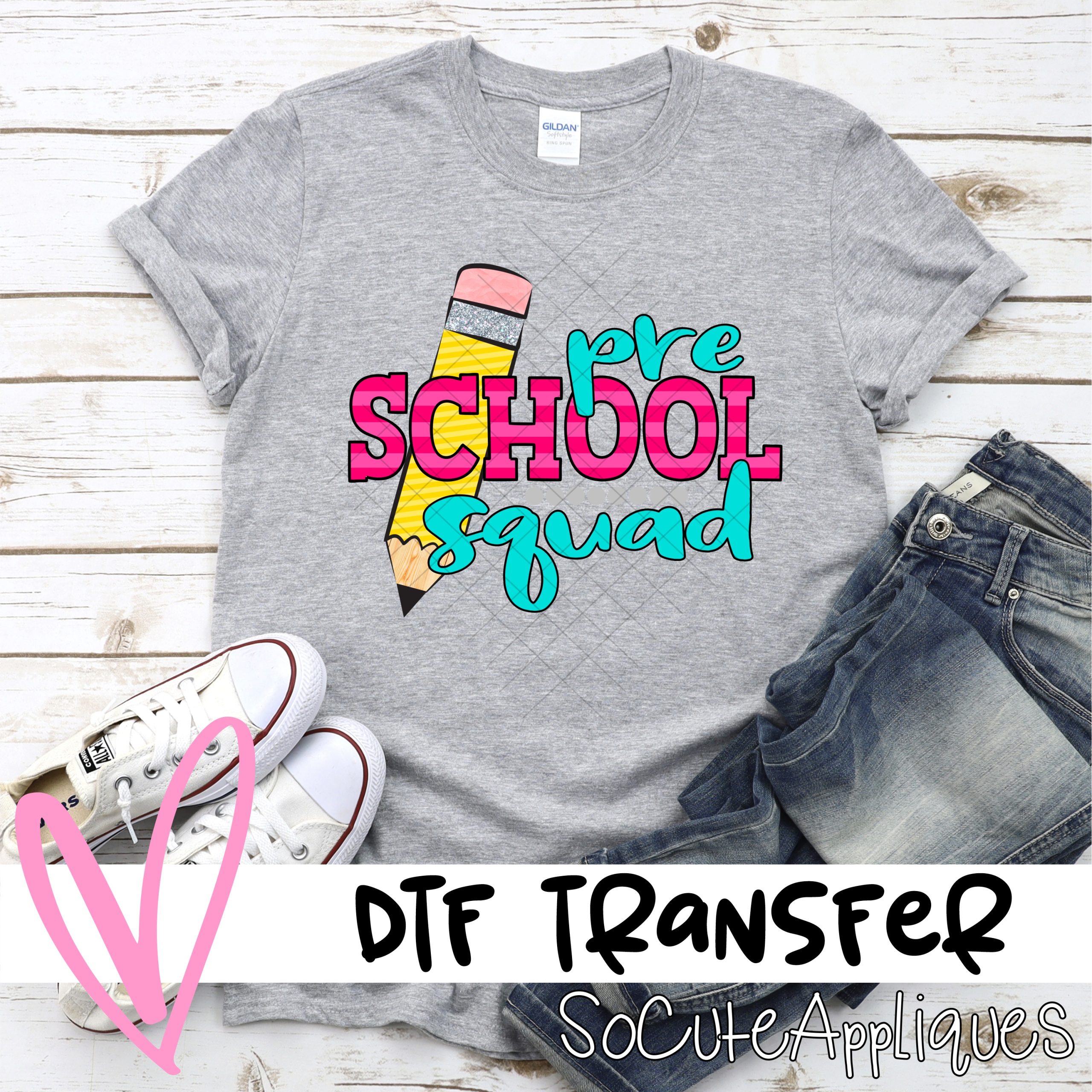 Preschool squad pencil pink stripe *DTF* Transfer