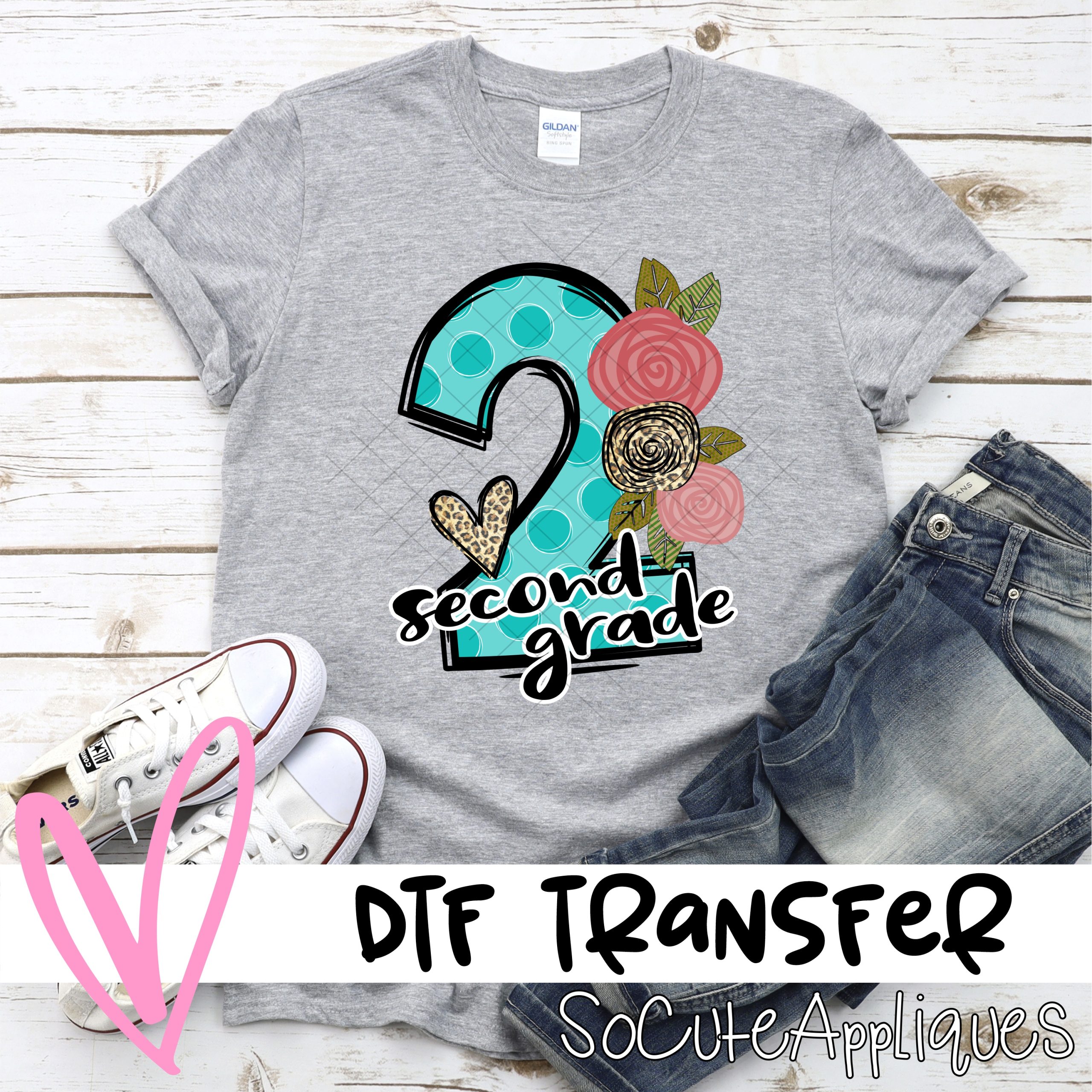 Second grade Blue dot with flowers *DTF* Transfer