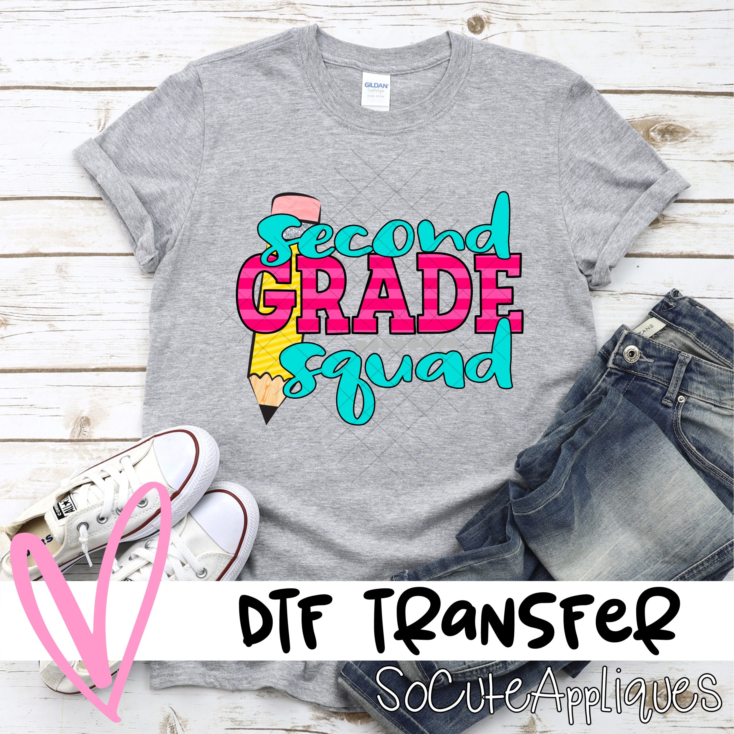 Second grade squad pencil pink stripe *DTF* Transfer