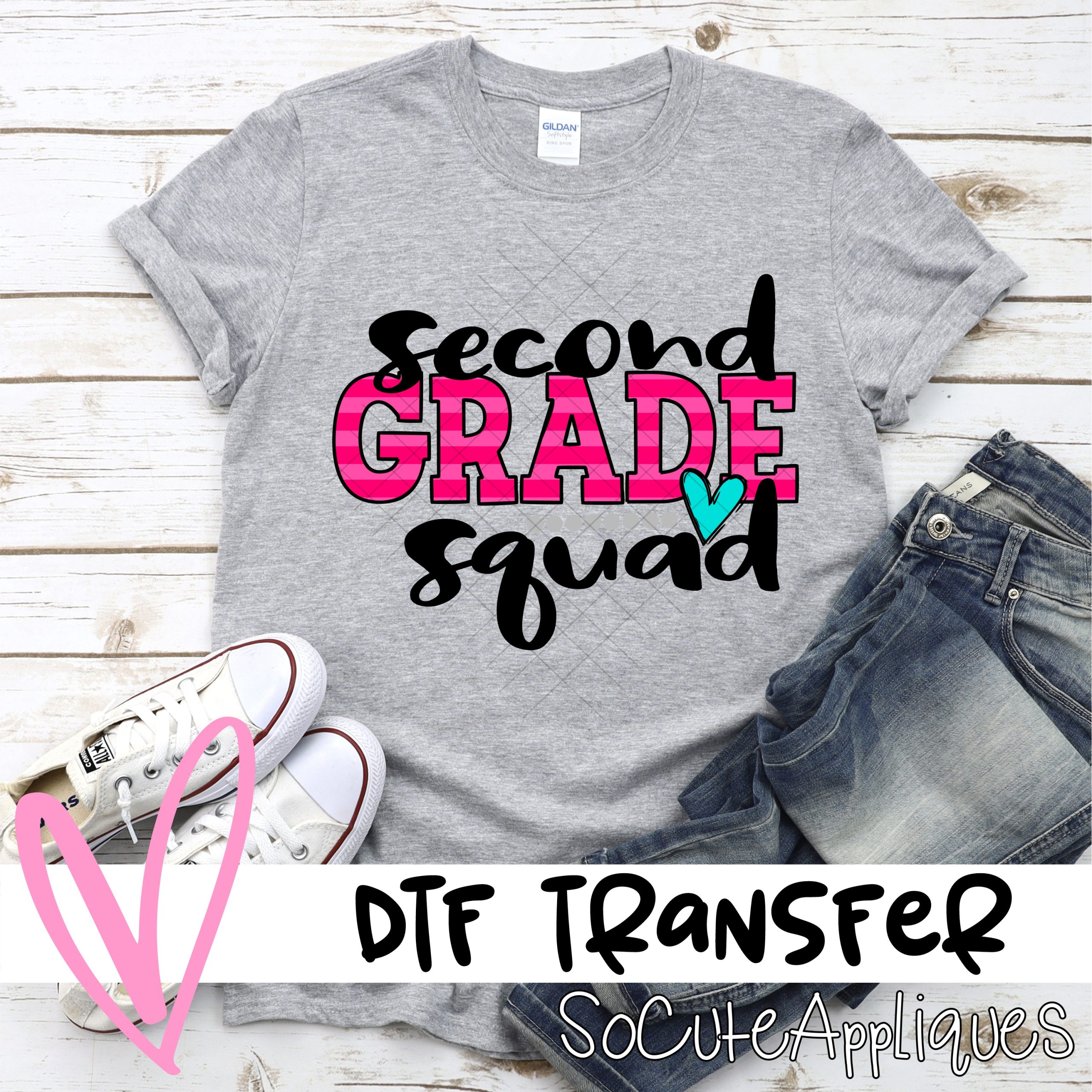 Second grade squad pink stripe *DTF* Transfer