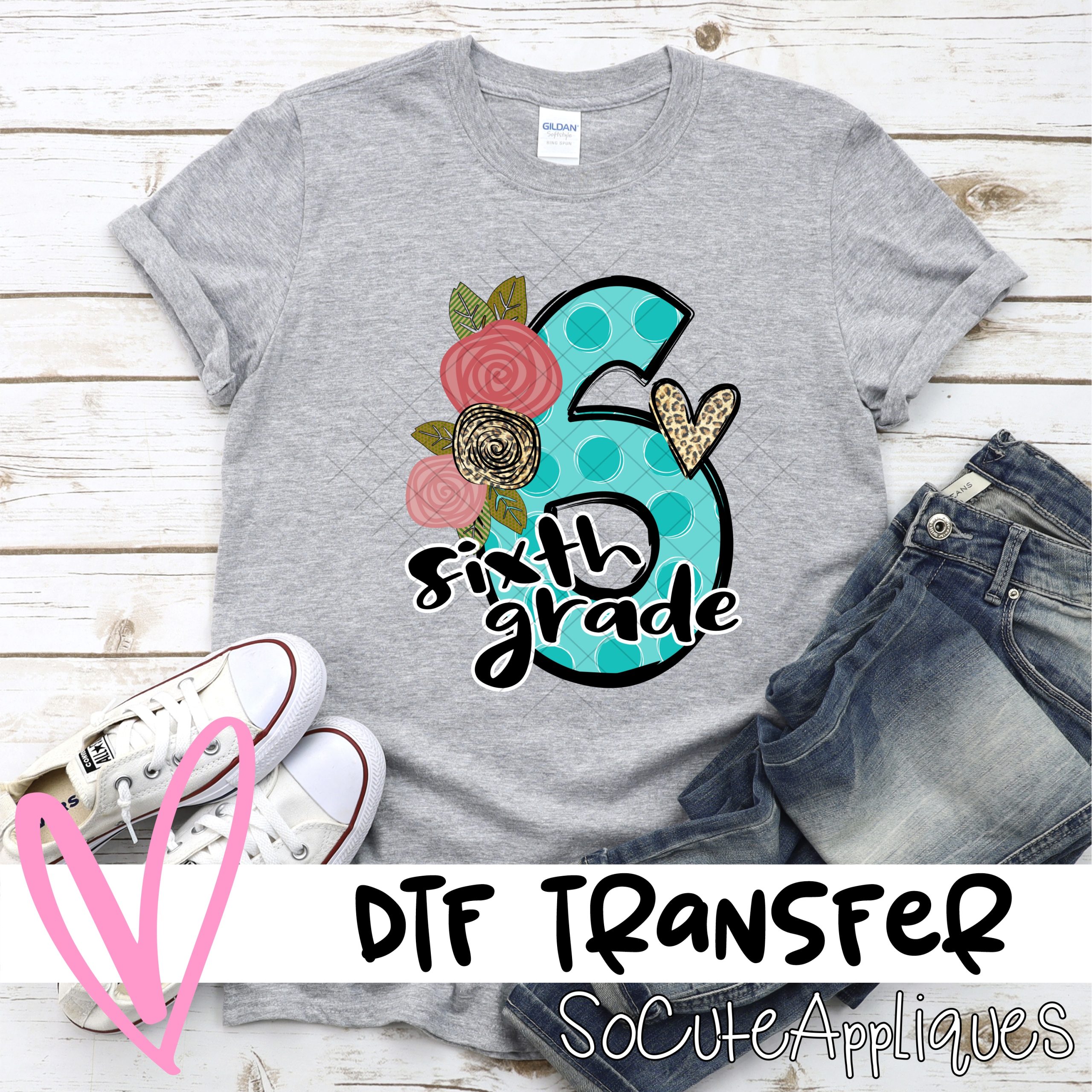 Sixth grade Blue dot with flowers *DTF* Transfer