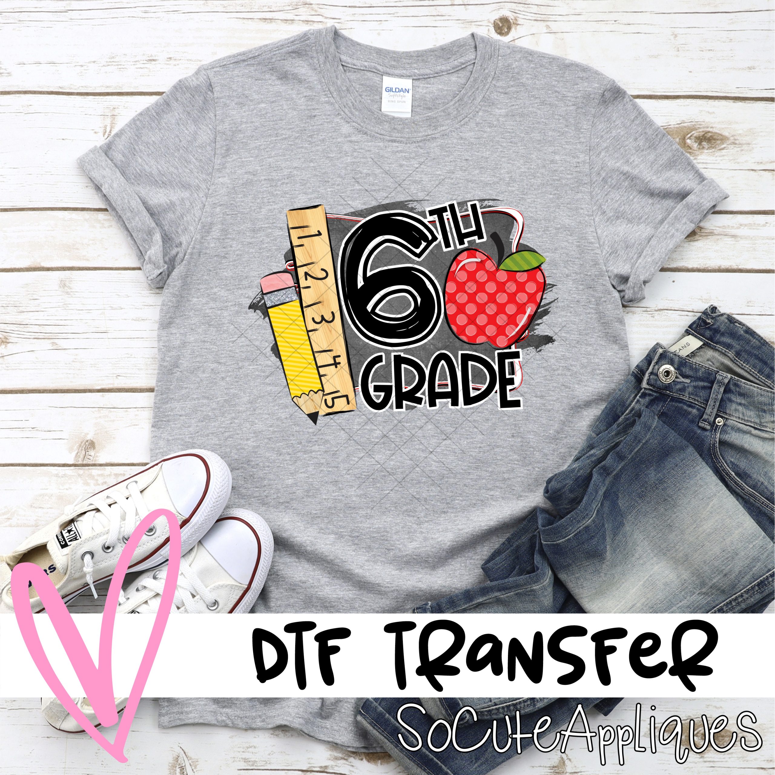 Sixth grade chalkboard apple *DTF* Transfer