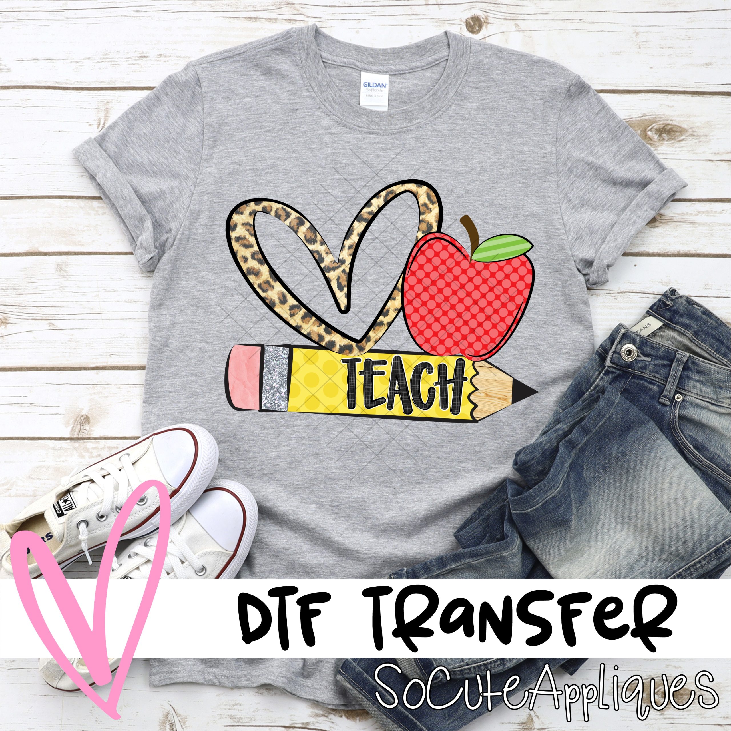 TEACH heart apple pencil*DTF* Transfer