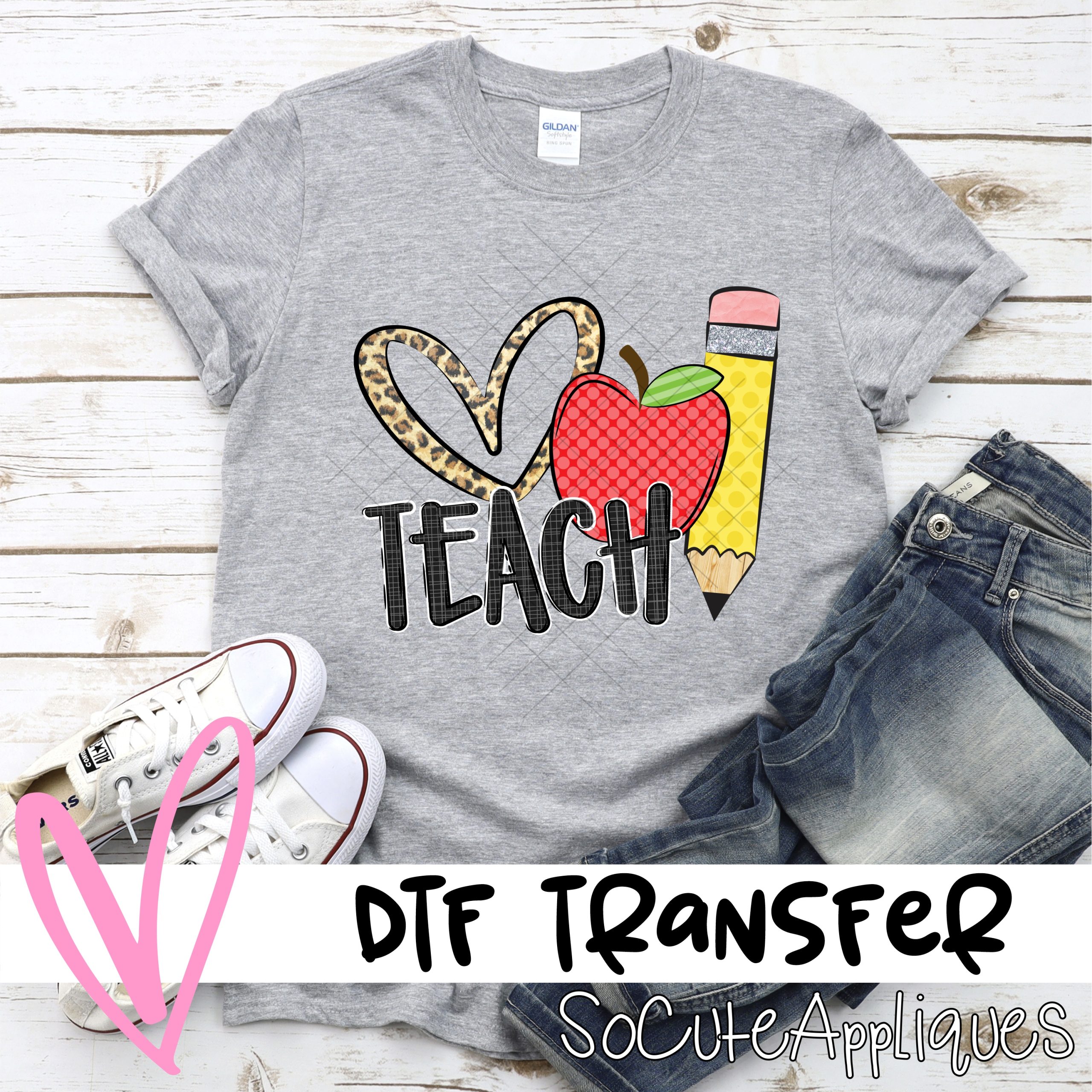 TEACH heart apple pencil *DTF* Transfer