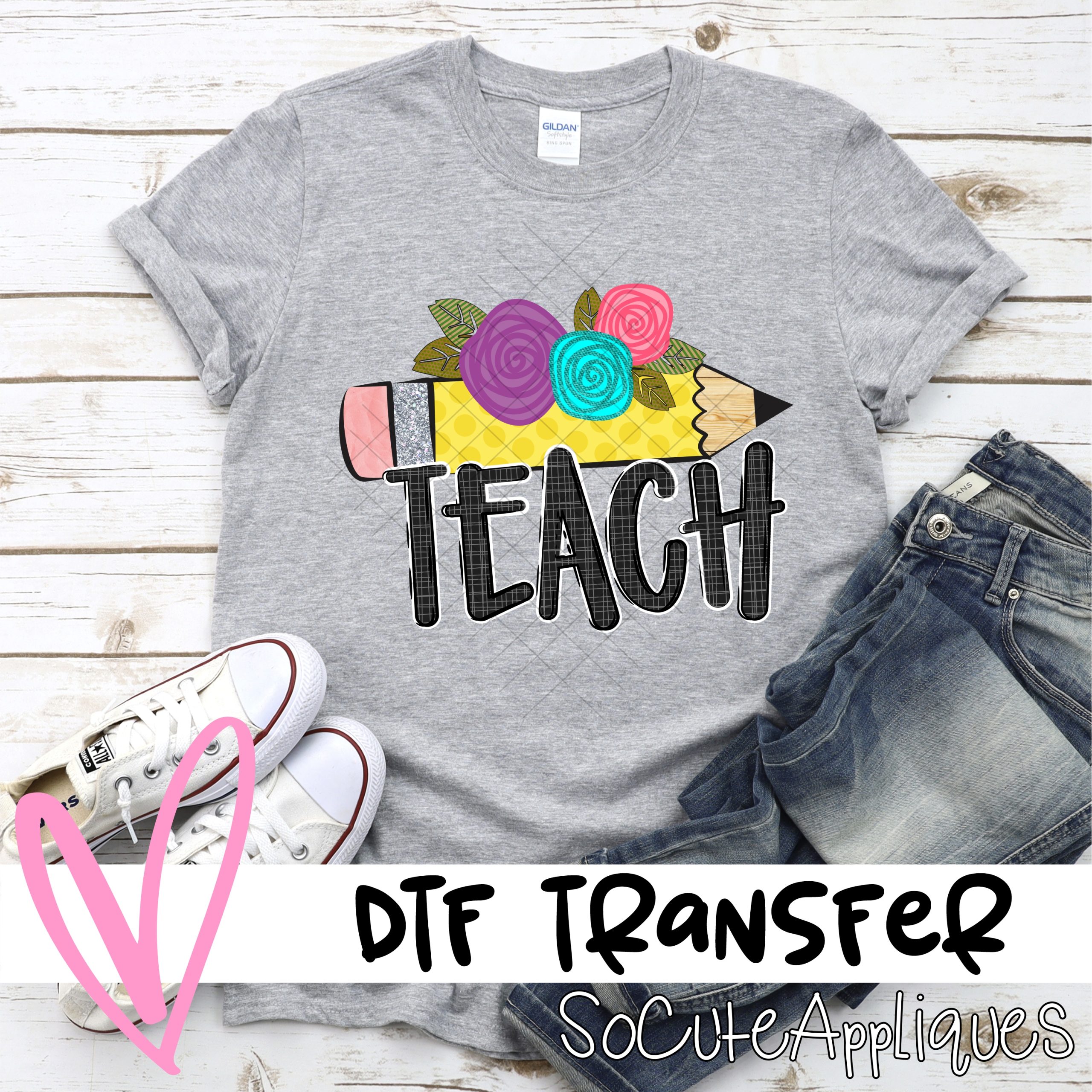 TEACH pencil flowers *DTF* Transfer