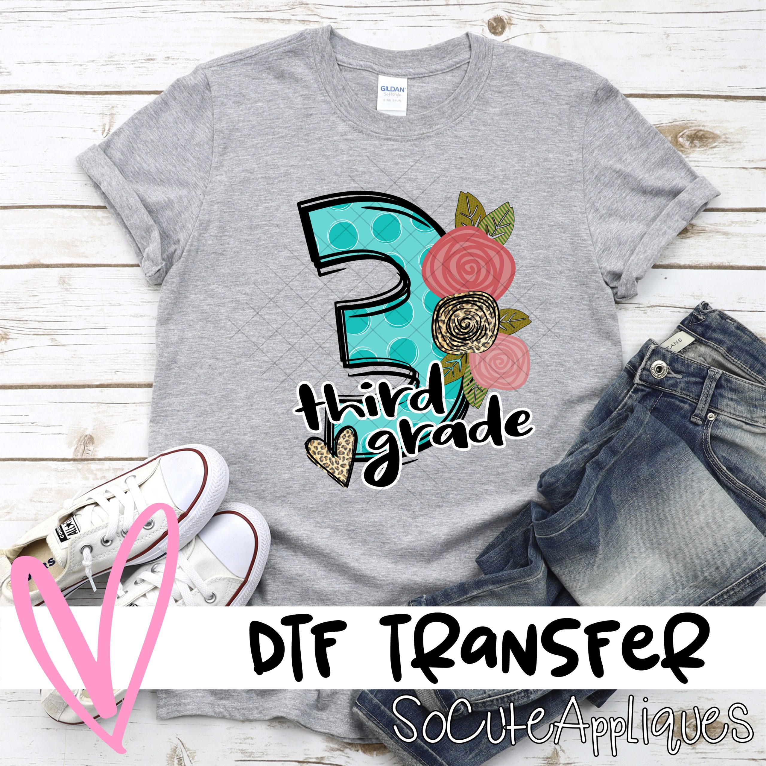 Third grade Blue dot with flowers *DTF* Transfer