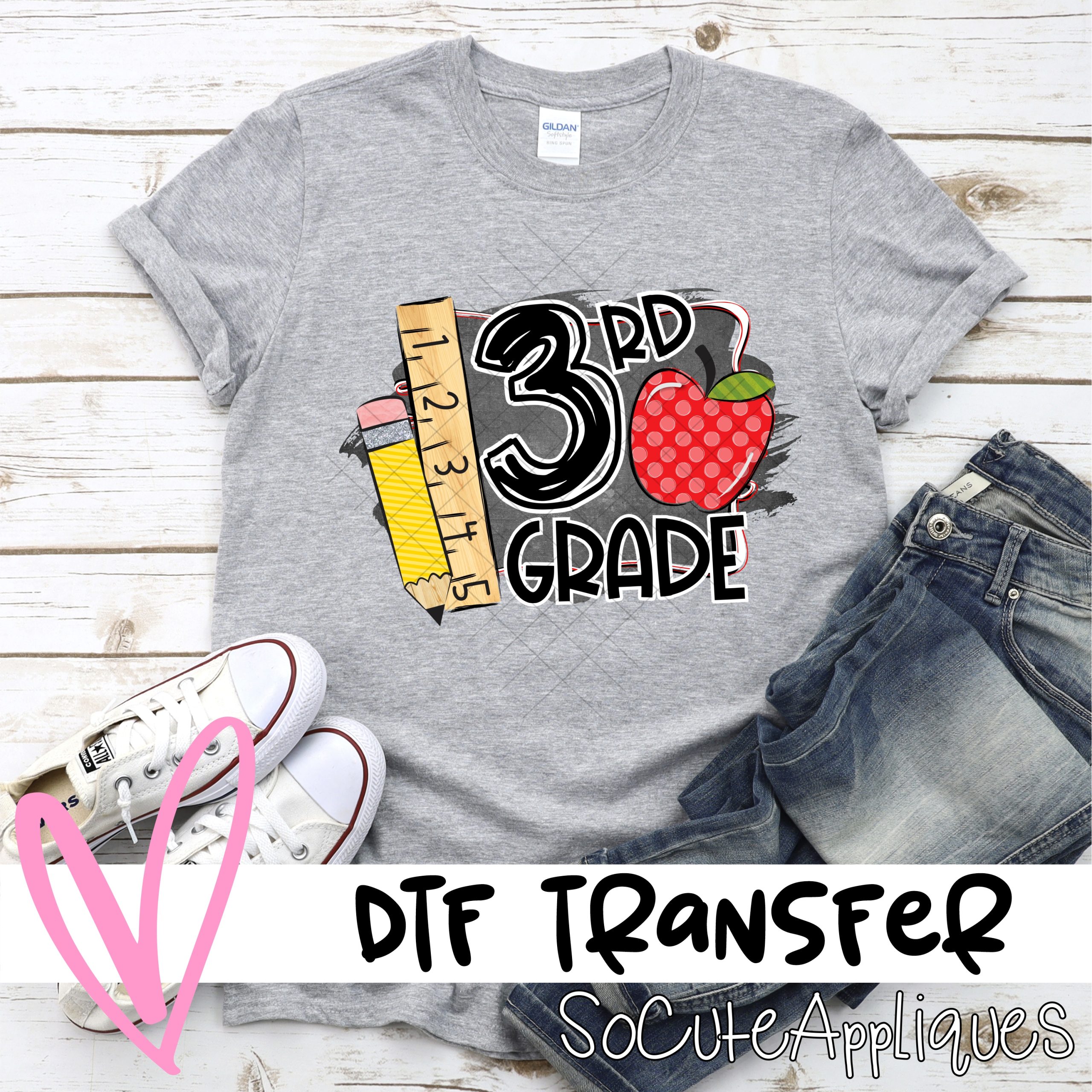 Third grade chalkboard apple *DTF* Transfer