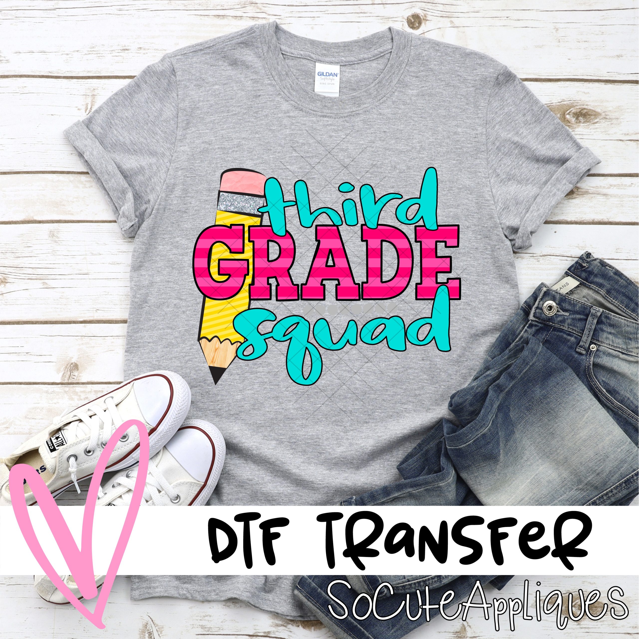 Third grade squad pencil pink stripe *DTF* Transfer