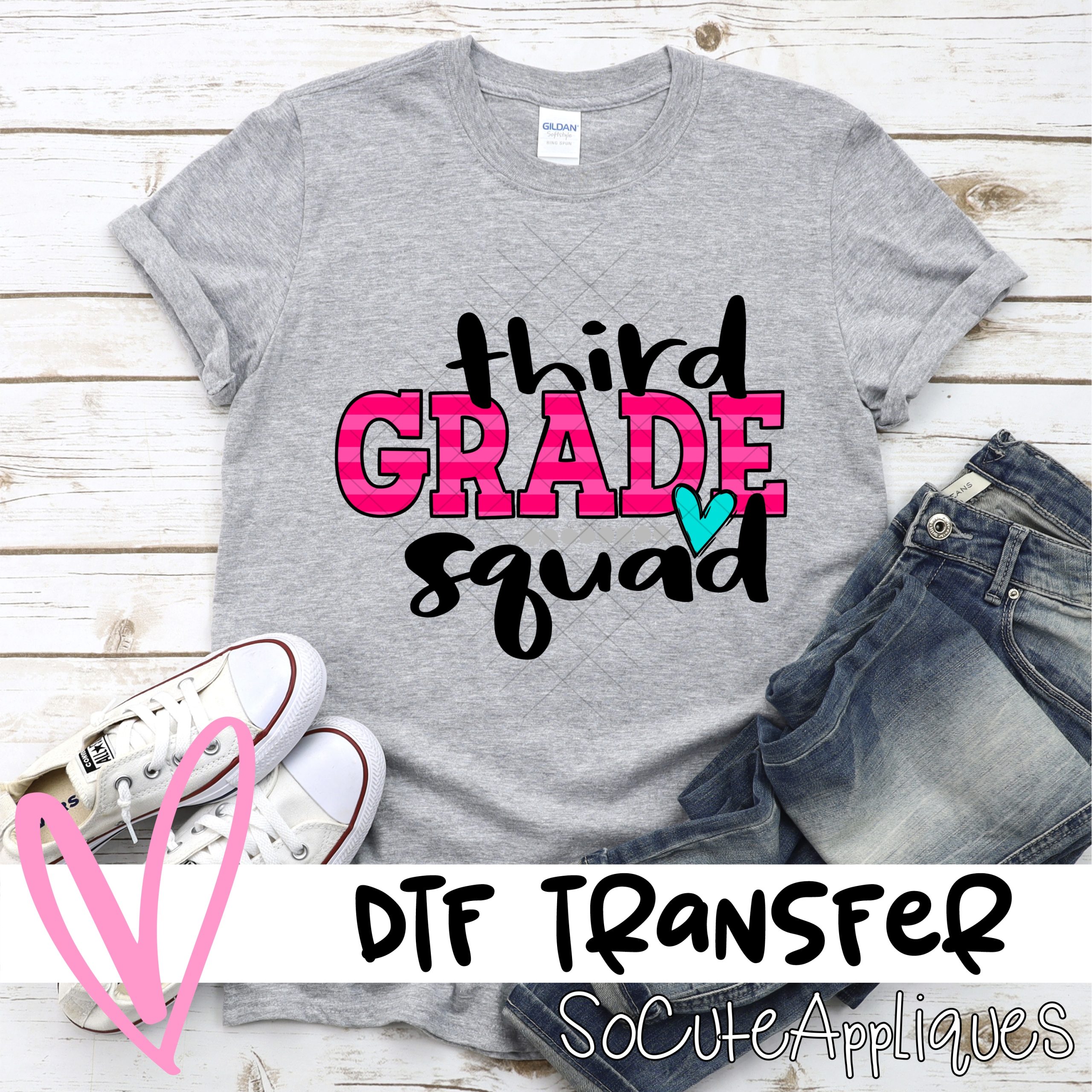 Third grade squad pink stripe *DTF* Transfer