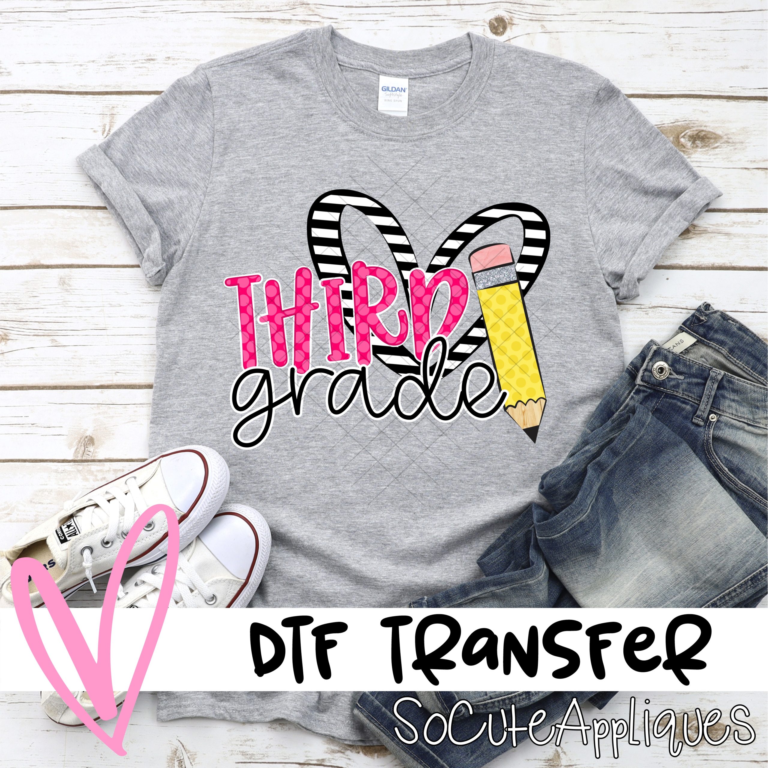 Third grade striped heart pencil *DTF* Transfer