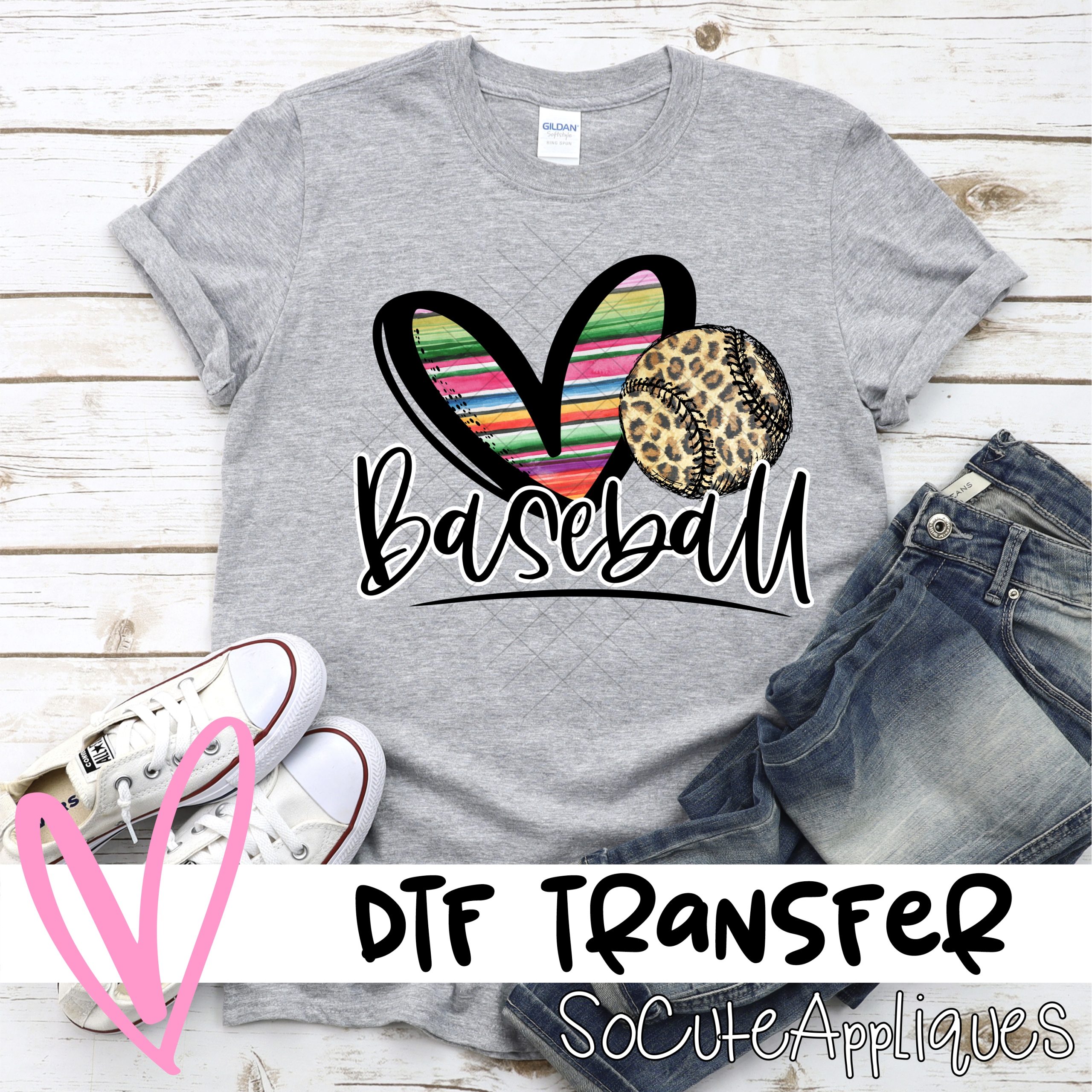 Heart baseball serape leopard  *DTF* Transfer