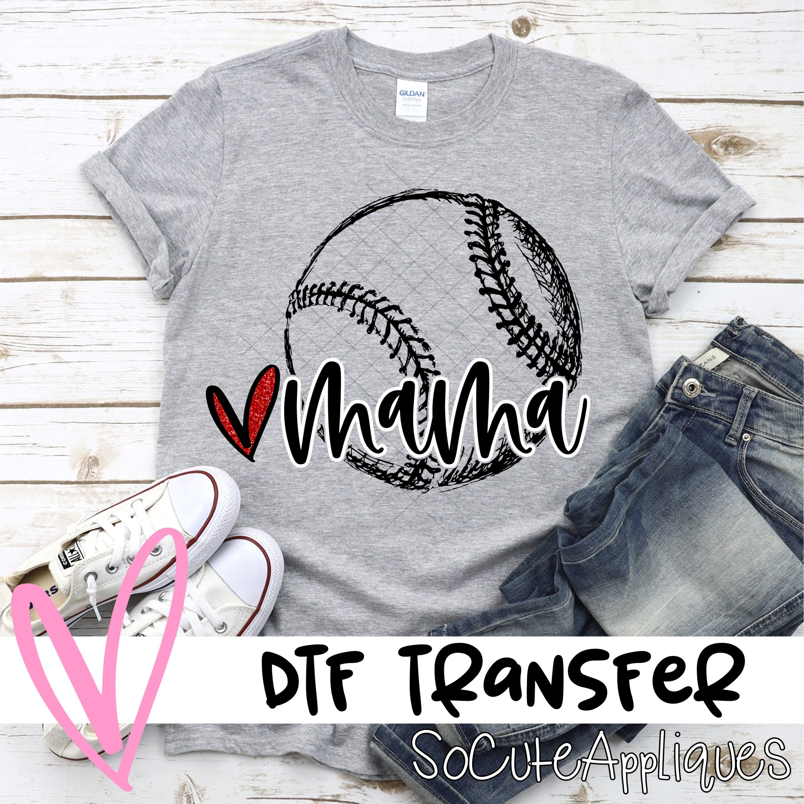 Mama ball plain red heart  *DTF* Transfer