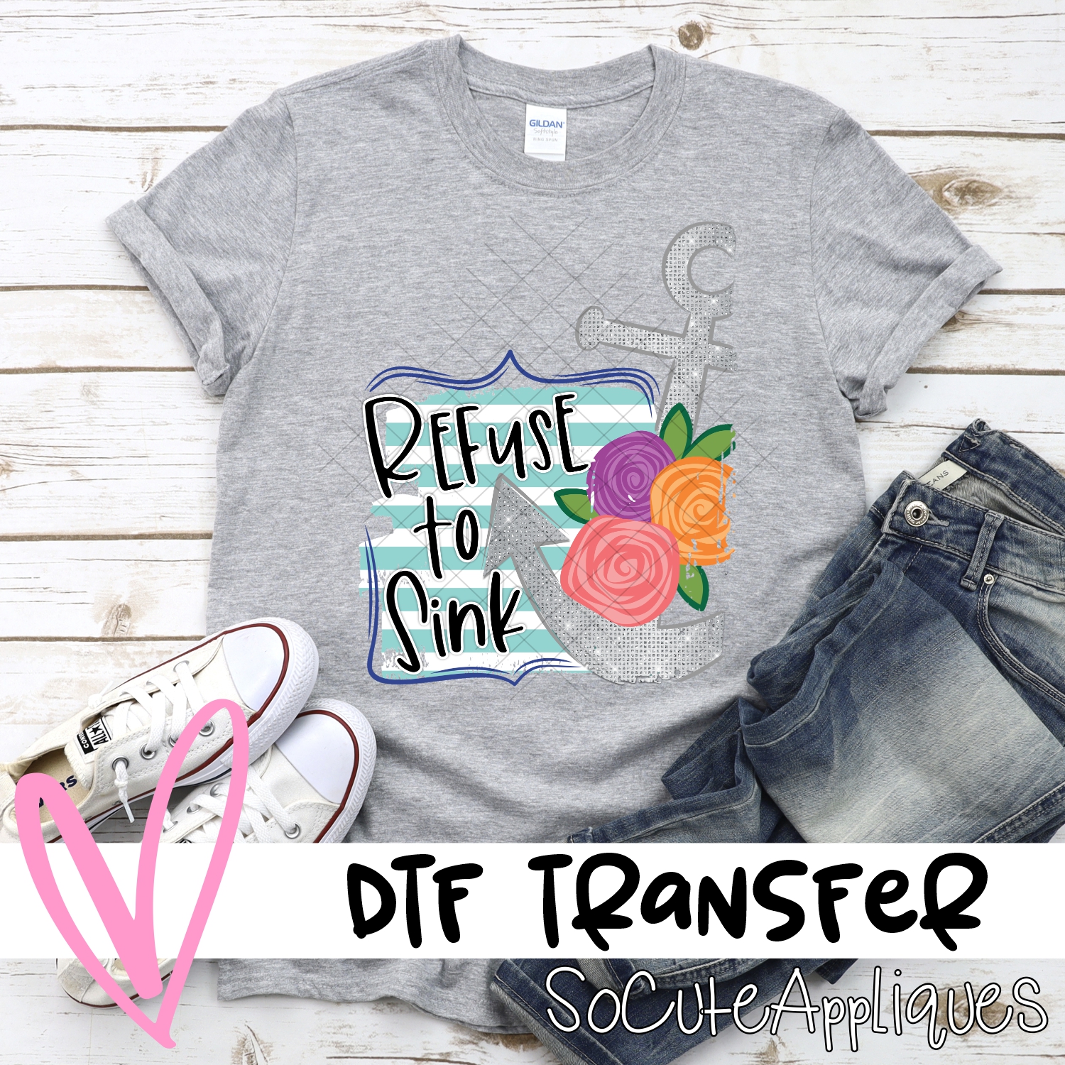 Refuse to sink anchor on blue stripe  *DTF* Transfer