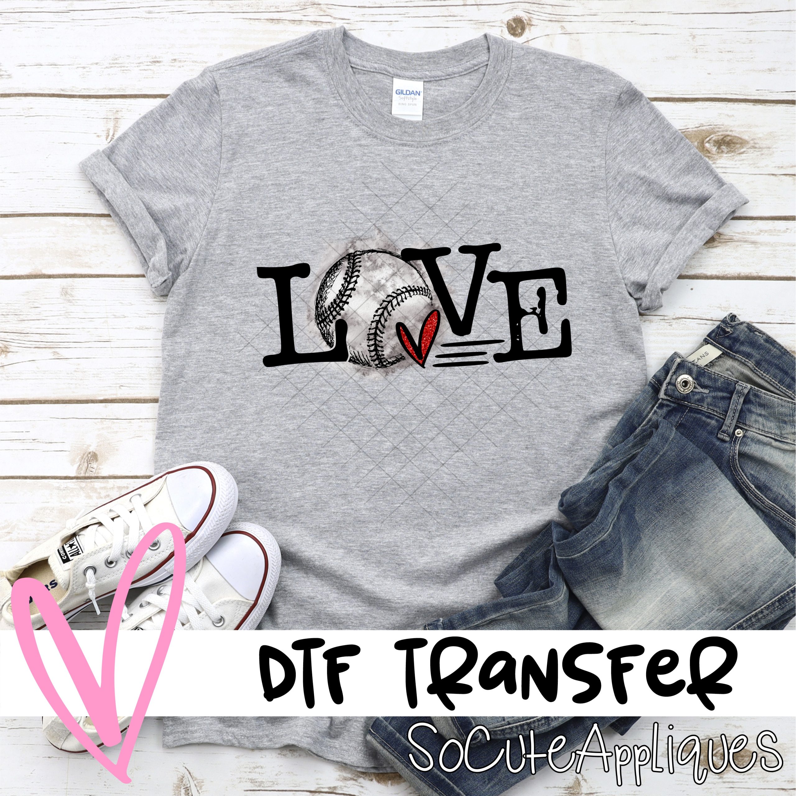 LOVE baseball O gray  *DTF* Transfer