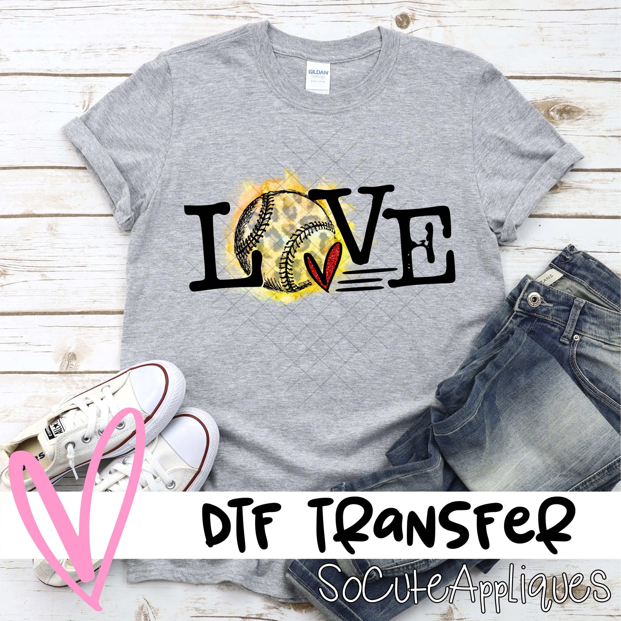 LOVE baseball O yellow leopard  *DTF* Transfer