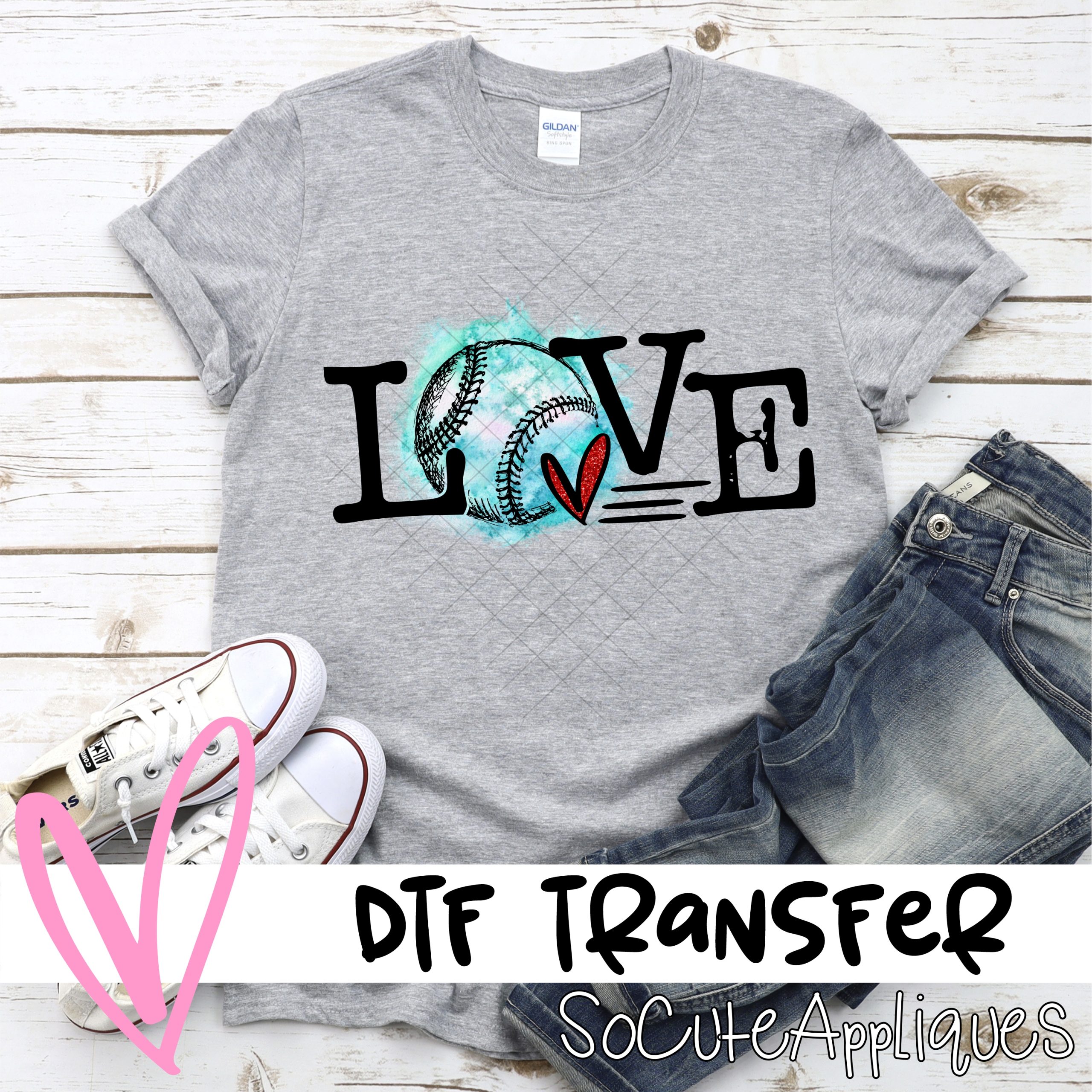 LOVE baseball O blue  *DTF* Transfer