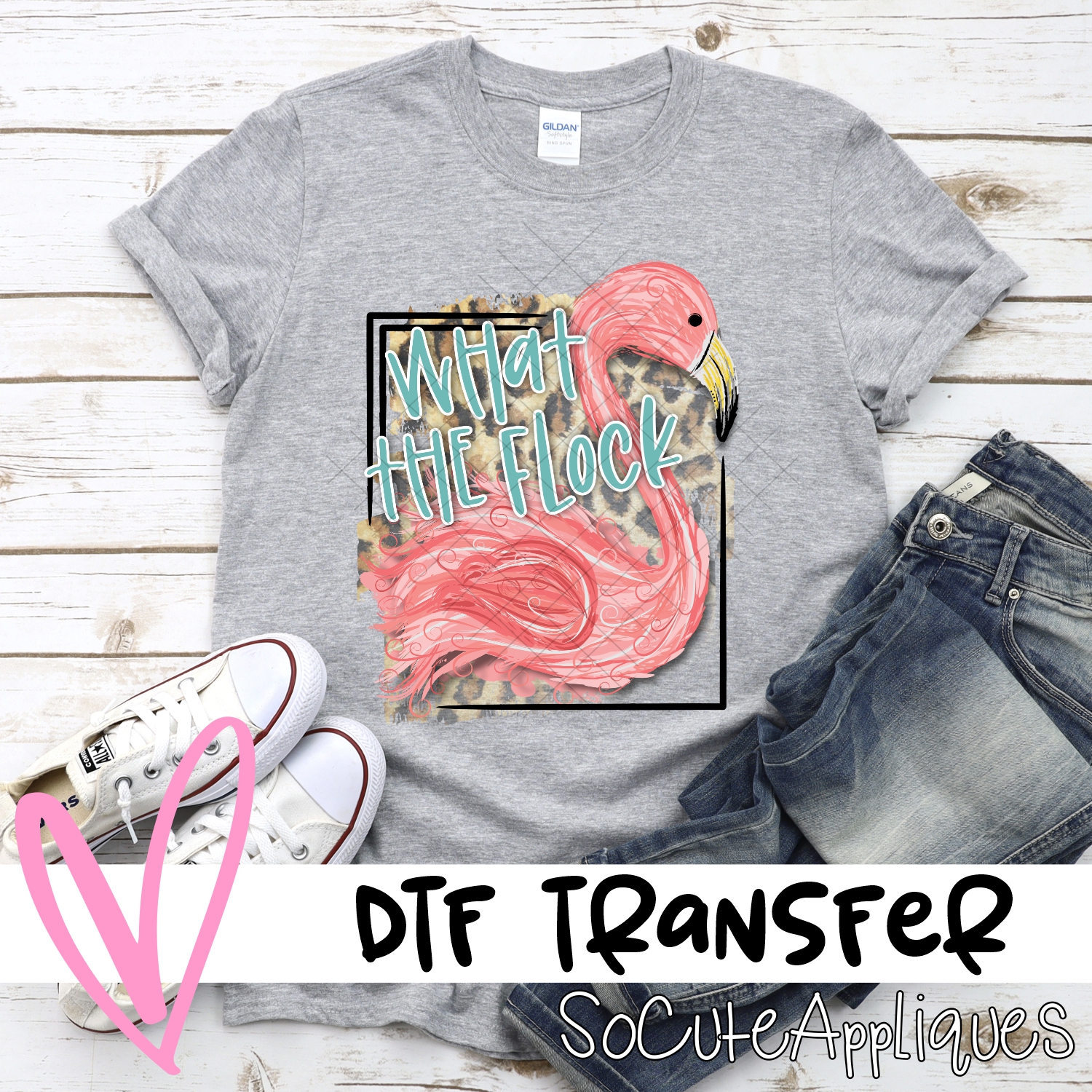 What the Flock flamingo LEOPARD square  *DTF* Transfer