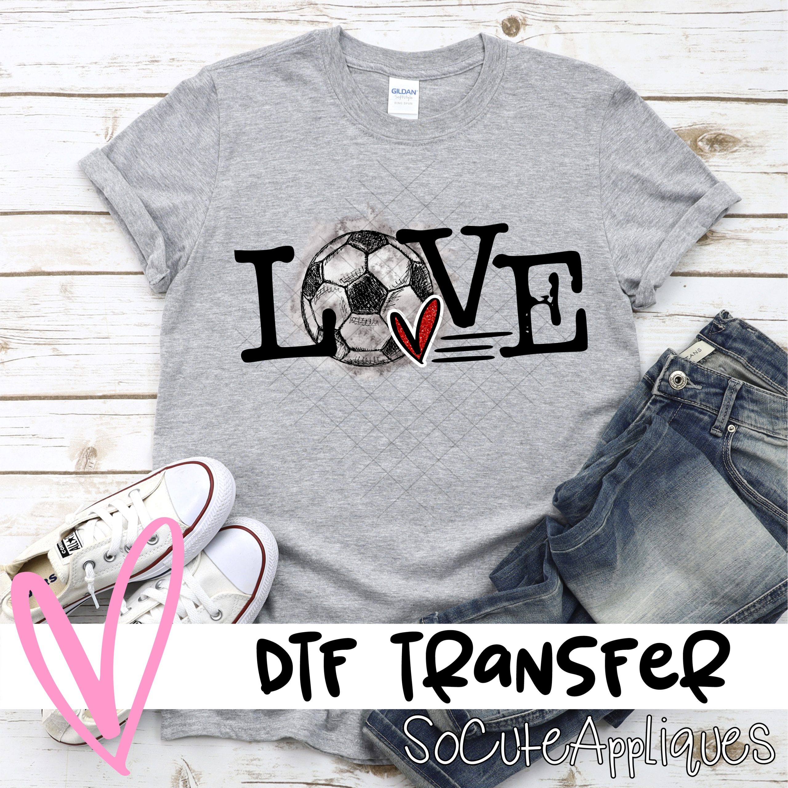 LOVE soccer O gray  *DTF* Transfer
