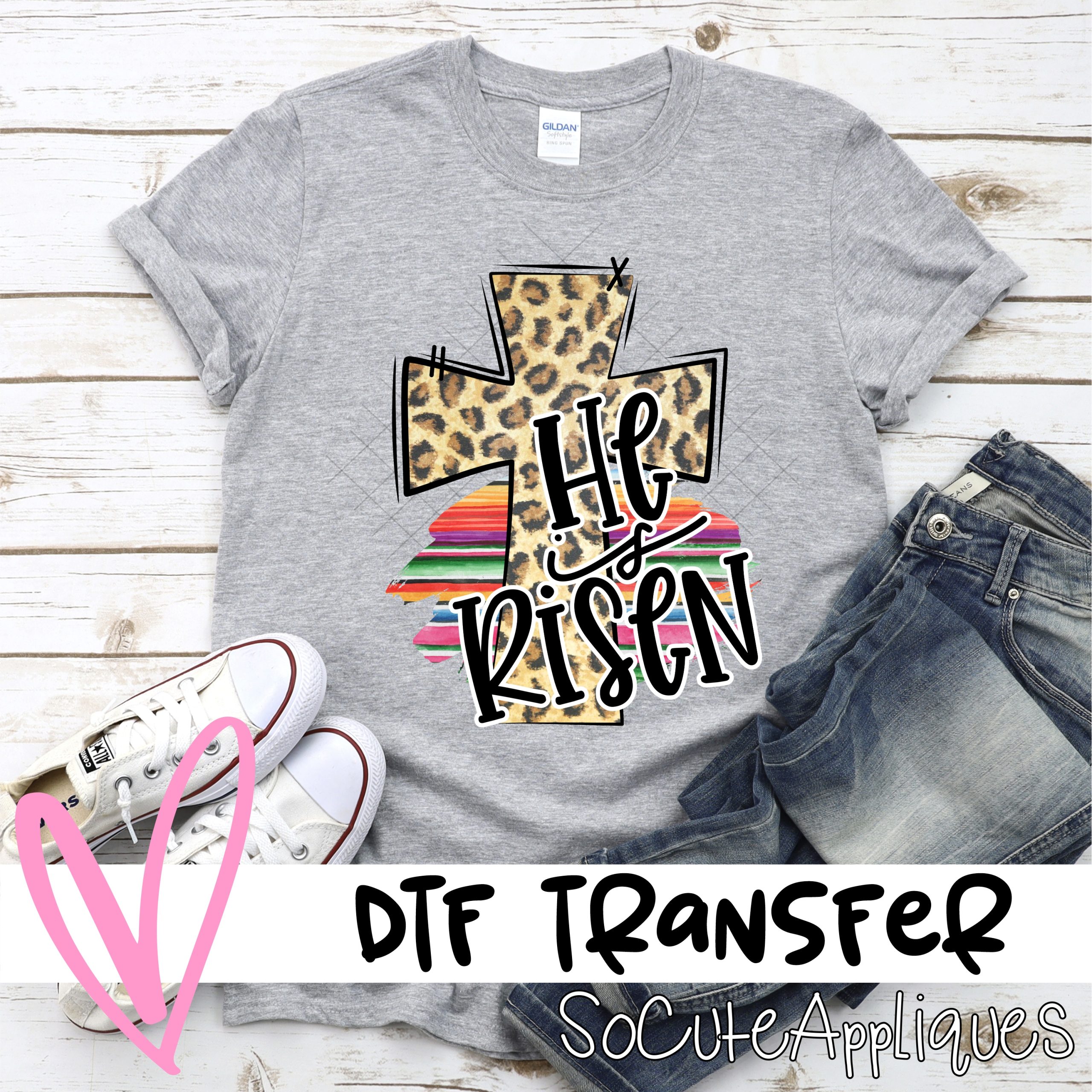 He is Risen leopard cross on serape  *DTF* Transfer