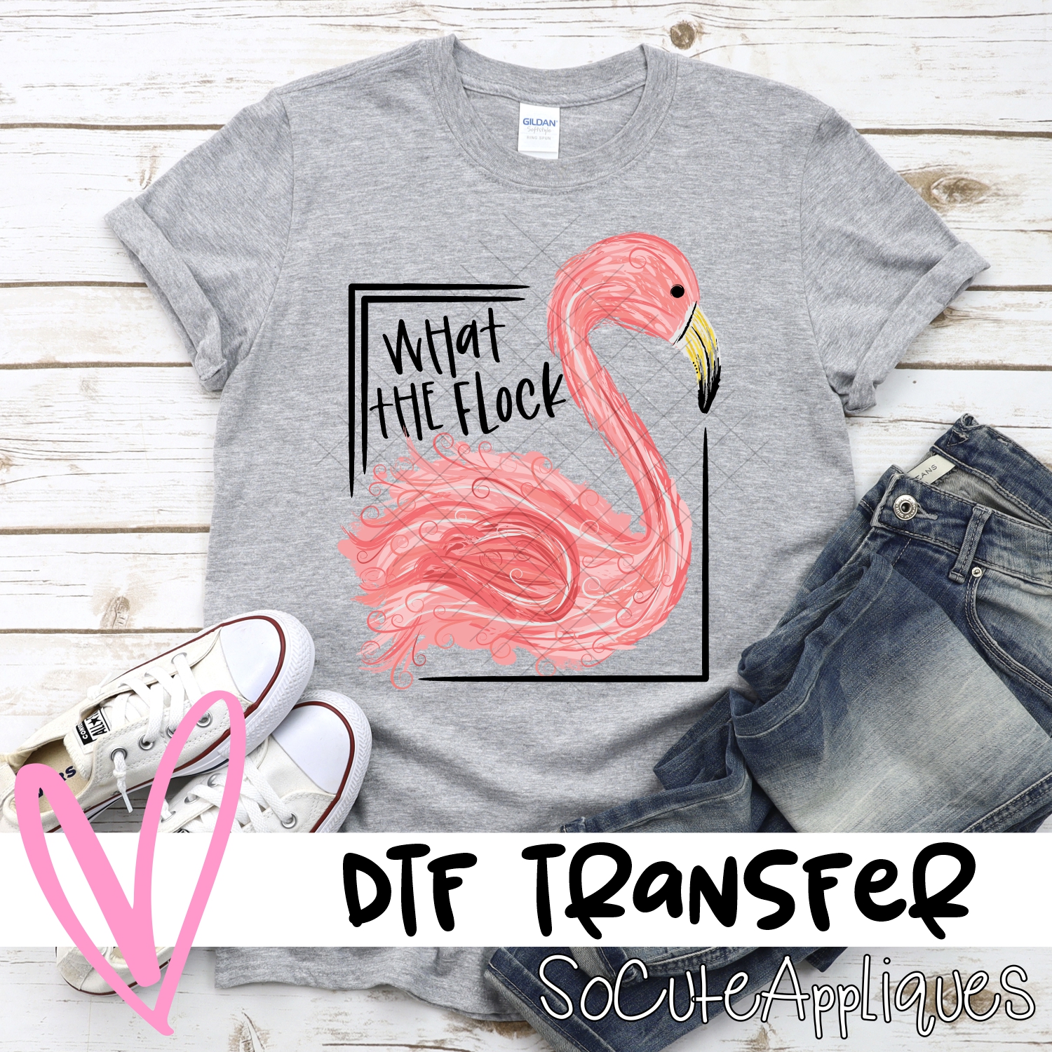 What the Flock flamingo square  *DTF* Transfer