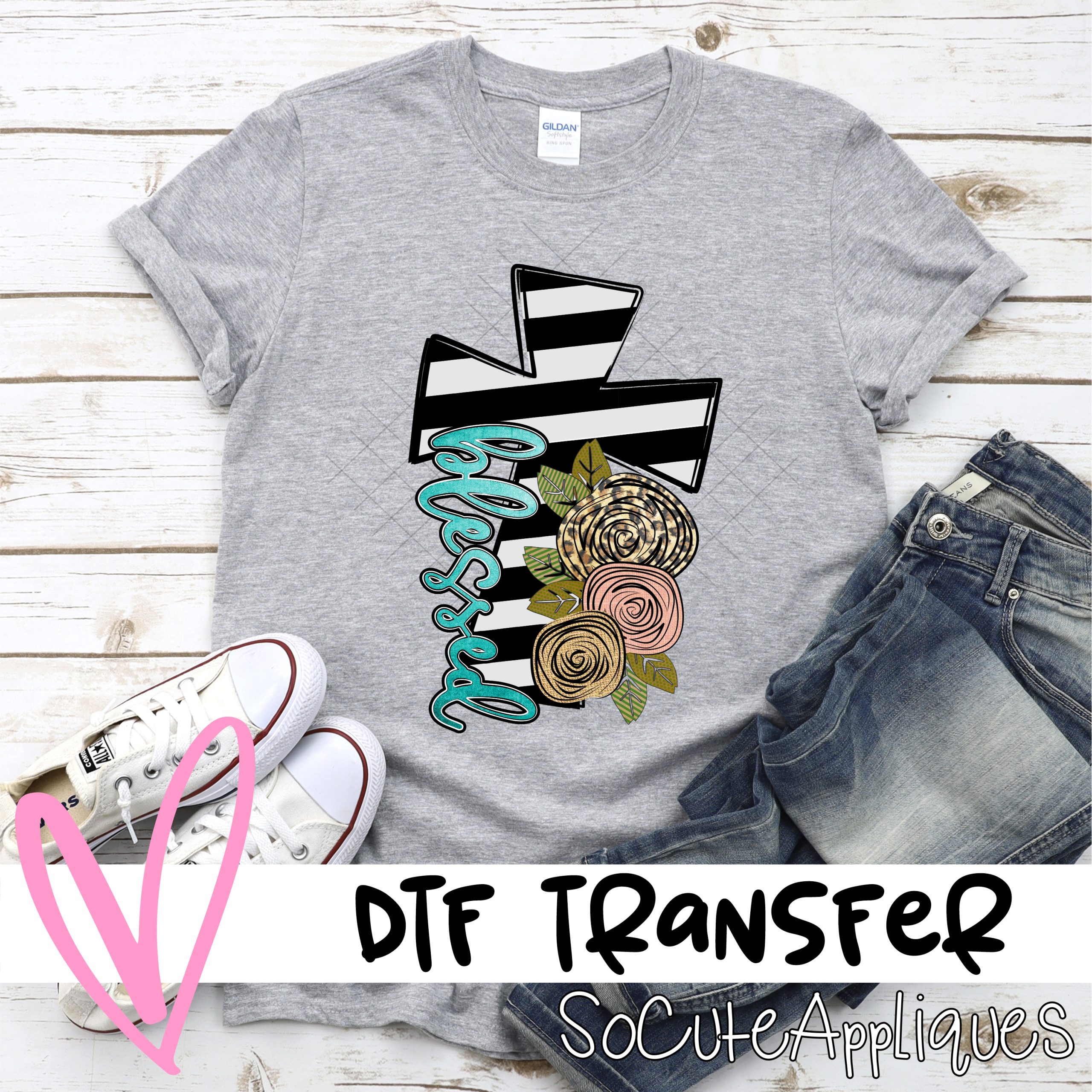 Blessed black gray diagonal cross *DTF* Transfer