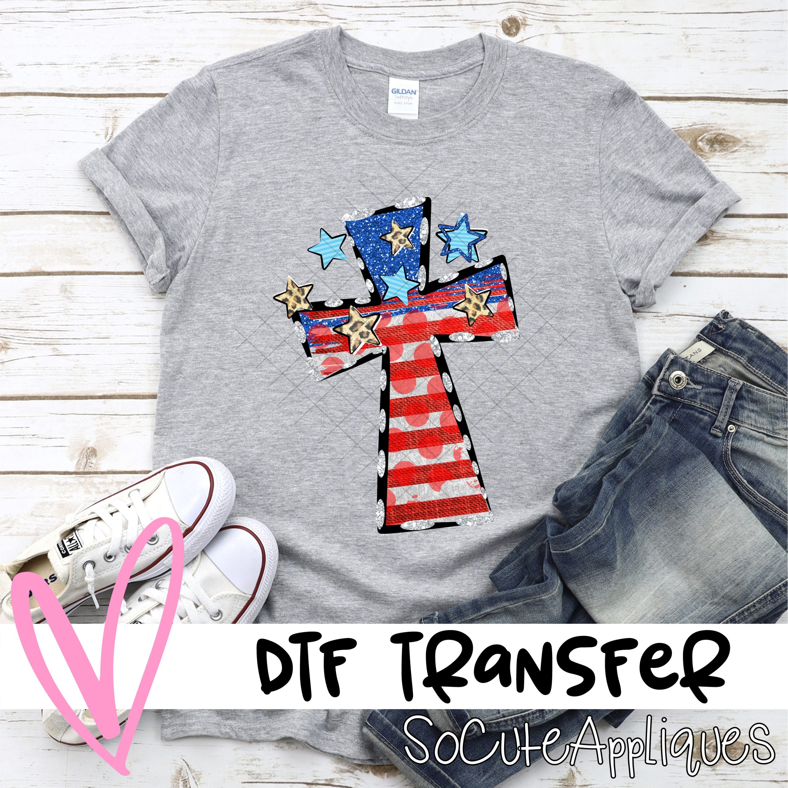 American flag cross  *DTF* Transfer