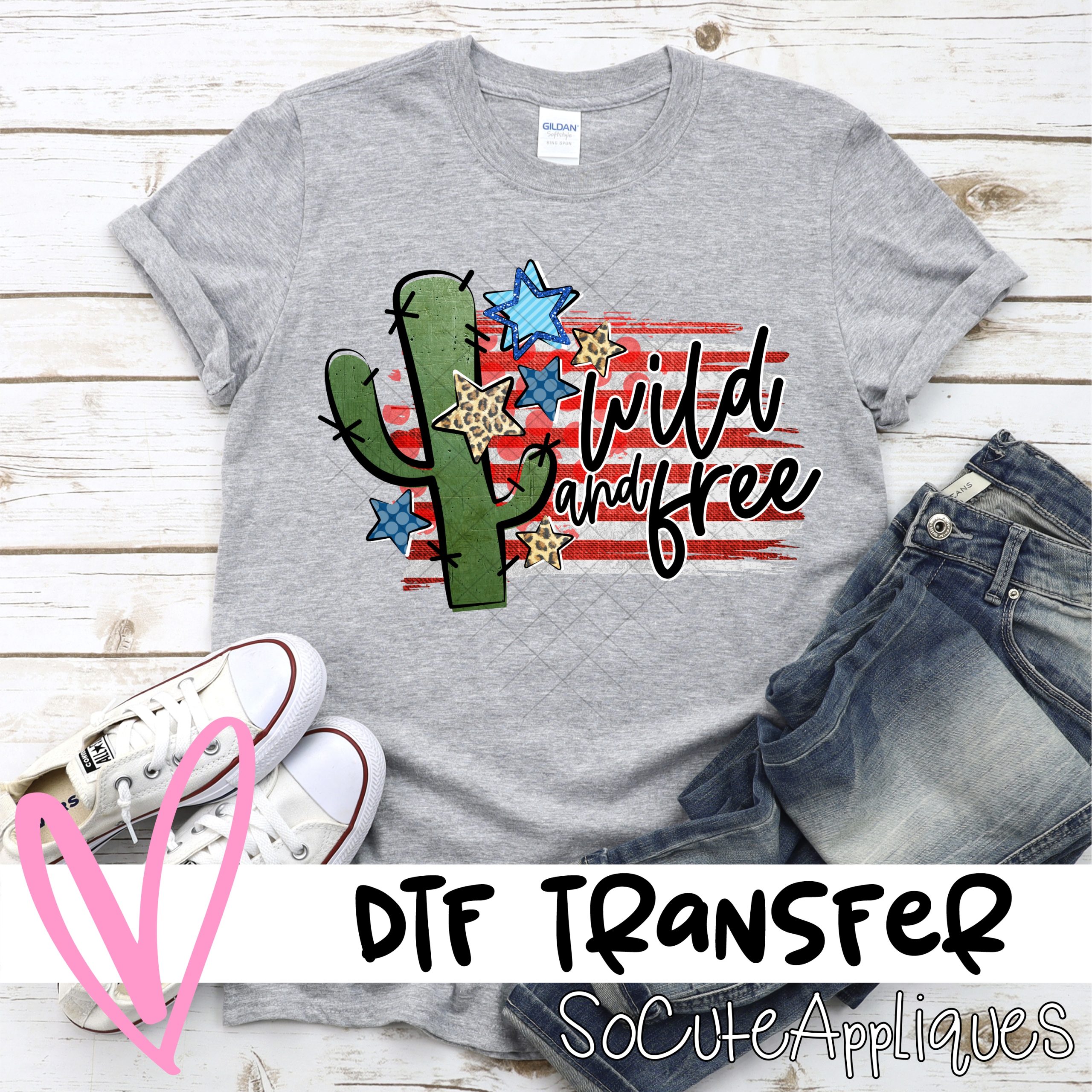 Wild and free cactus on flag  *DTF* Transfer