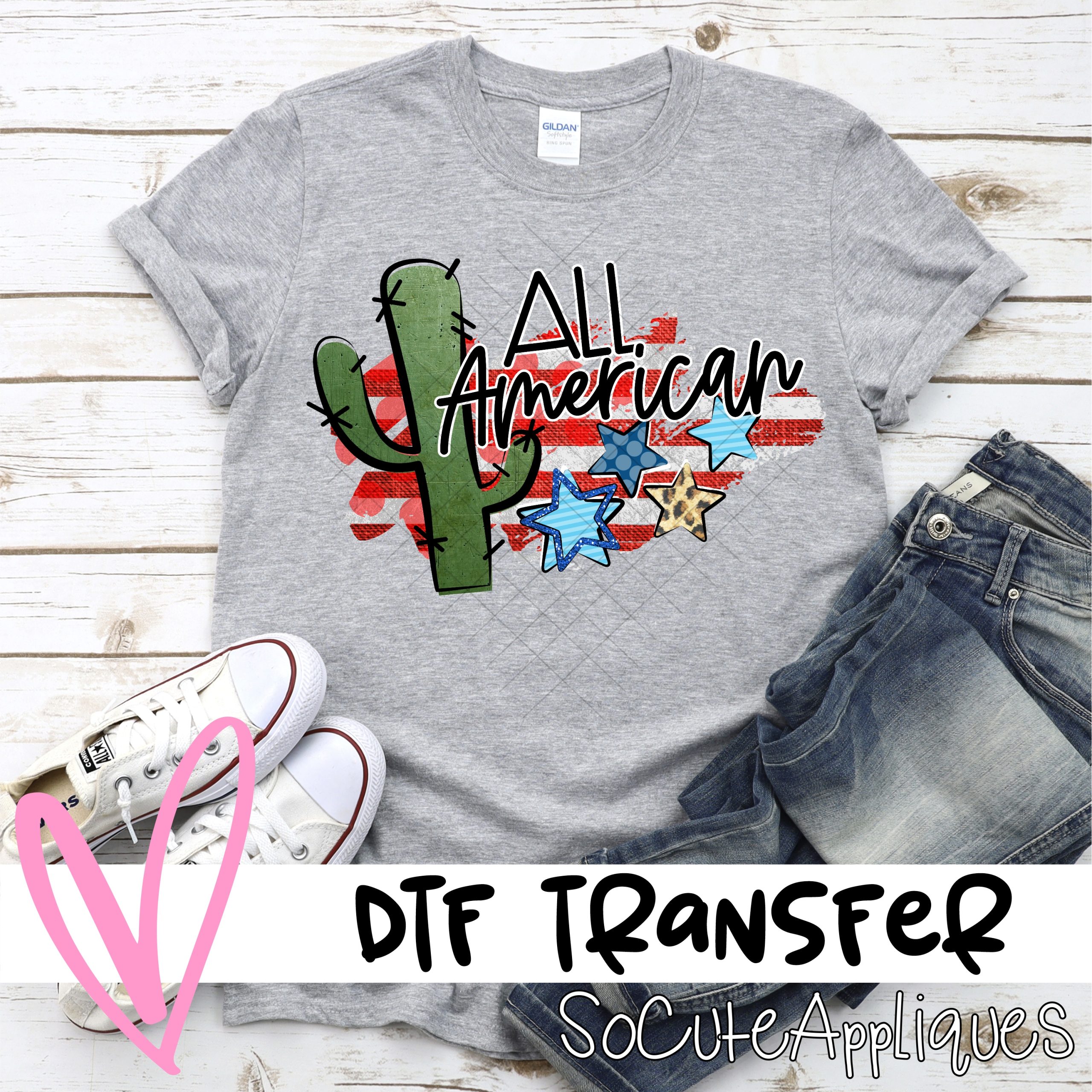 All American cactus on flag  *DTF* Transfer