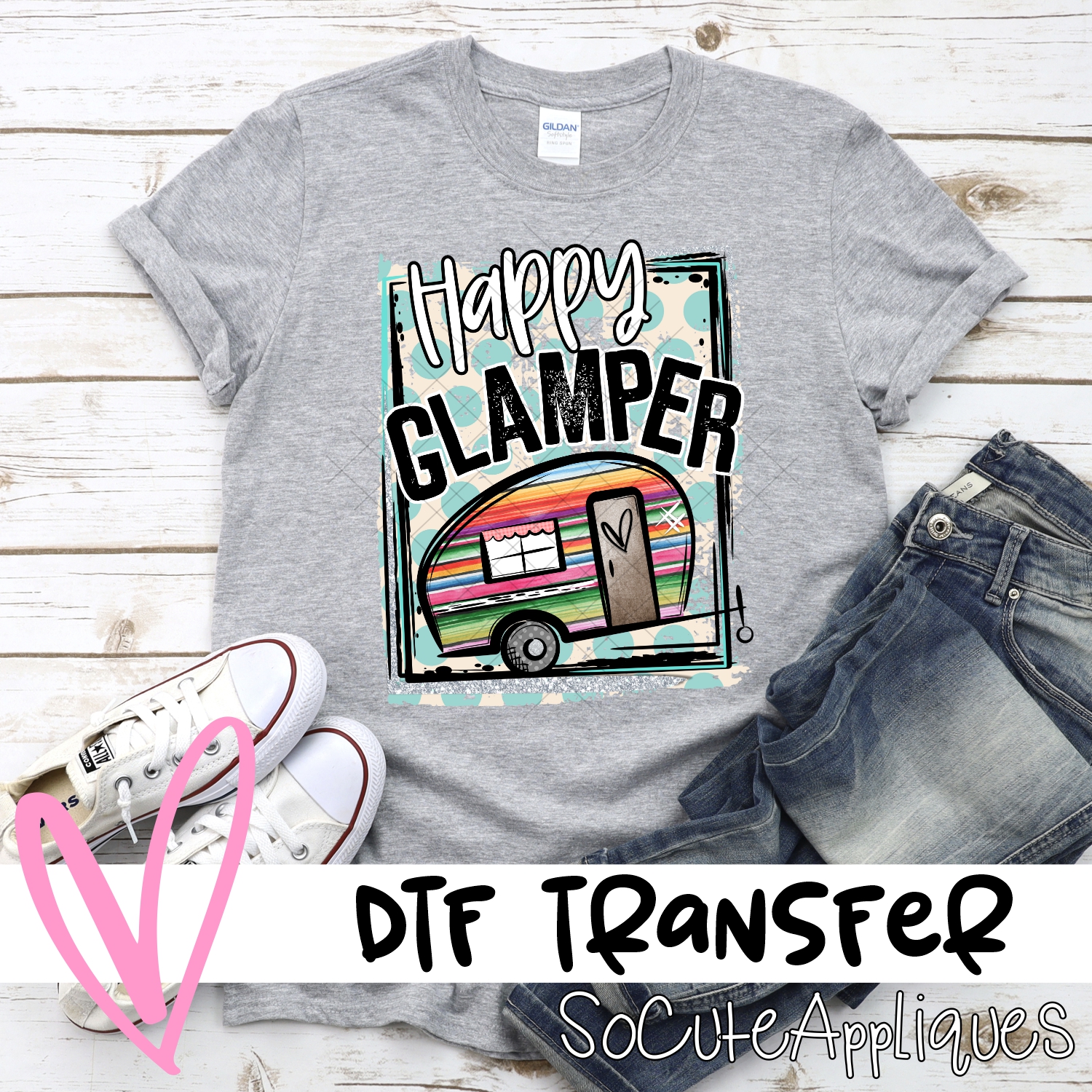 Happy Glamper serape on blue dot  *DTF* Transfer
