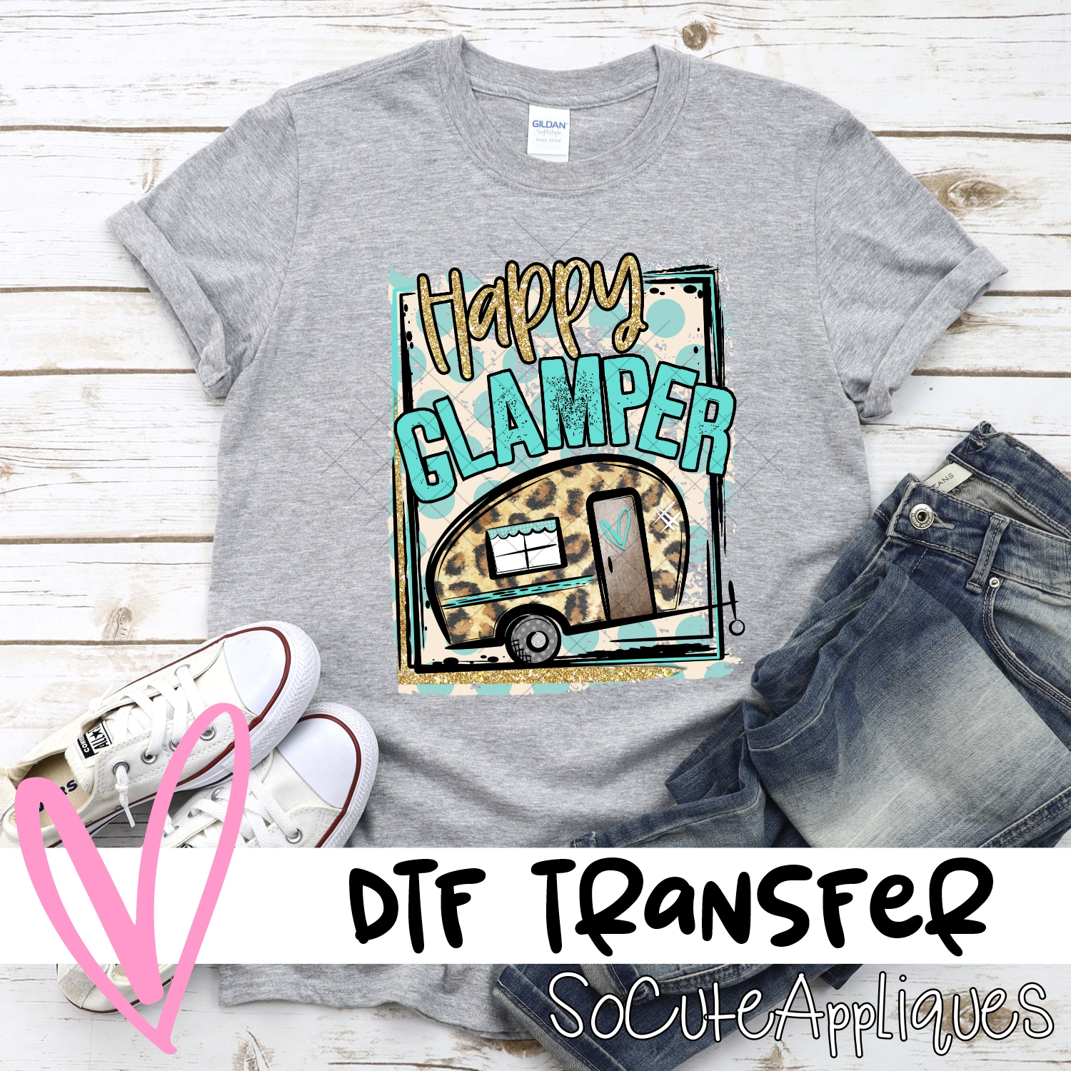 Happy Glamper leoprard on blue dot  *DTF* Transfer