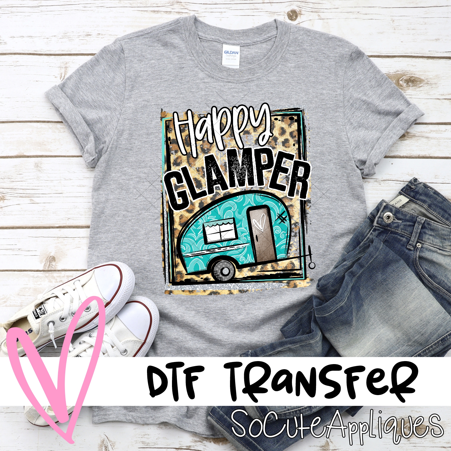 Happy Glamper blue swirl on leopard  *DTF* Transfer
