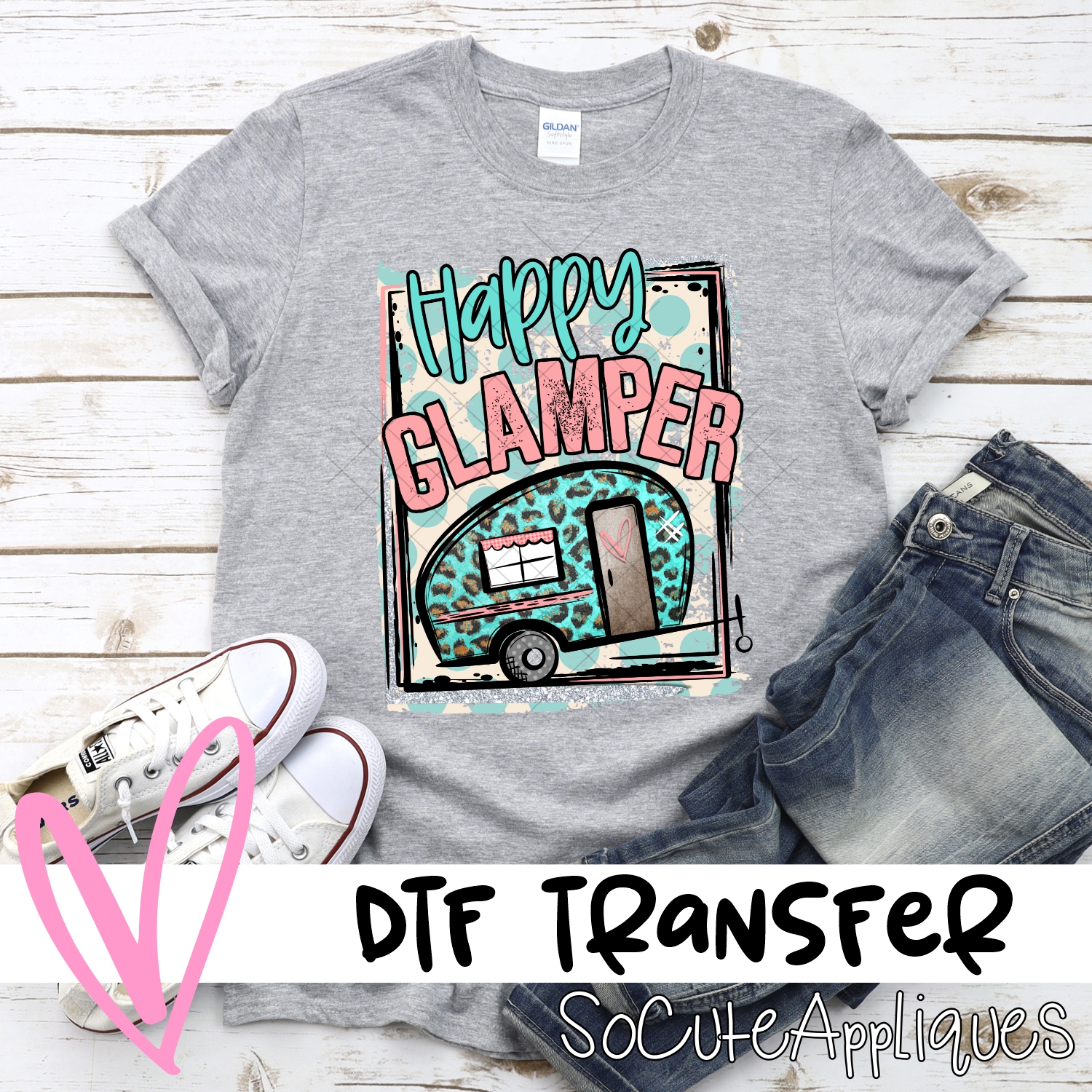 Happy Glamper blue leoprard on blue dot  *DTF* Transfer