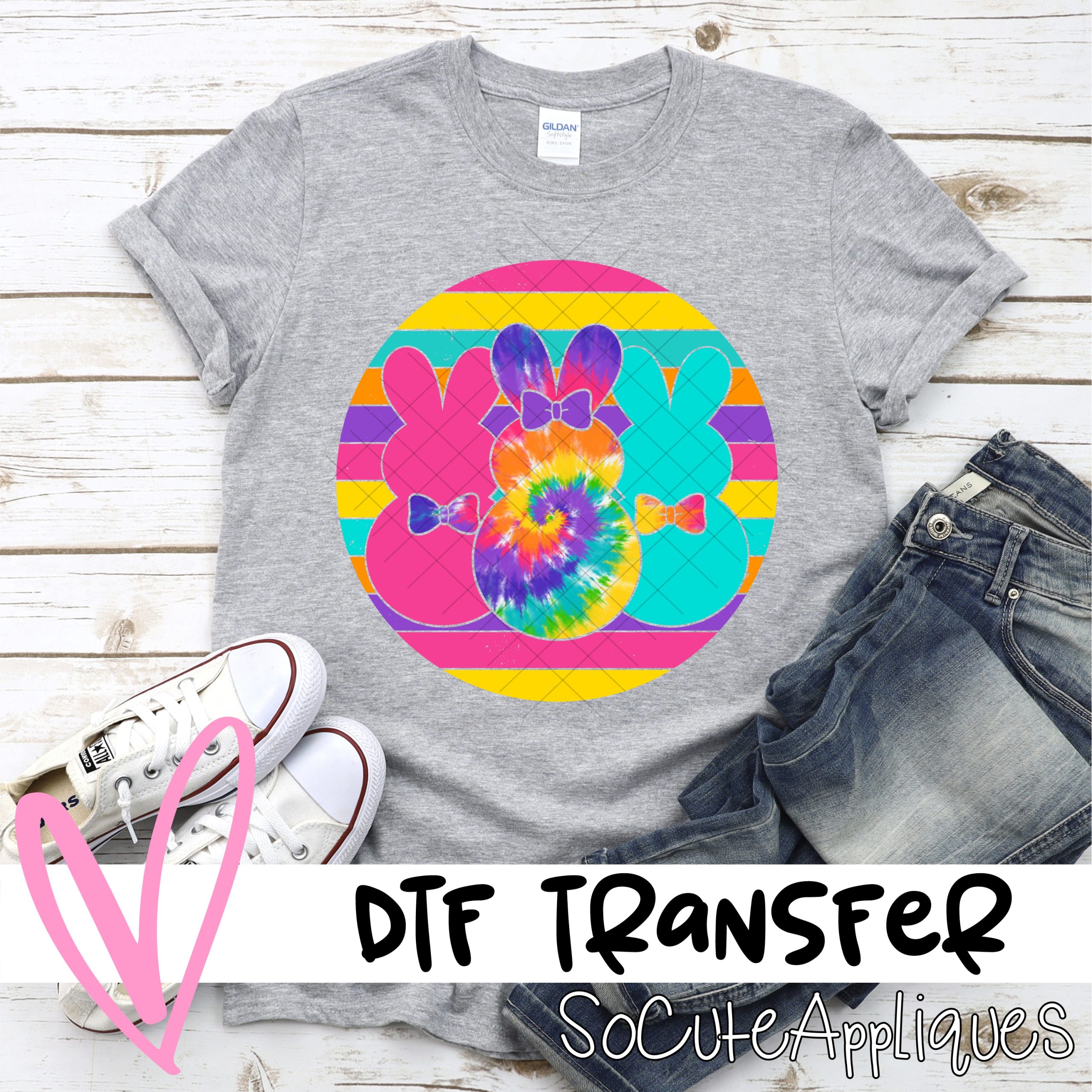 Triple bunny circle TYE DYE *DTF* Transfer