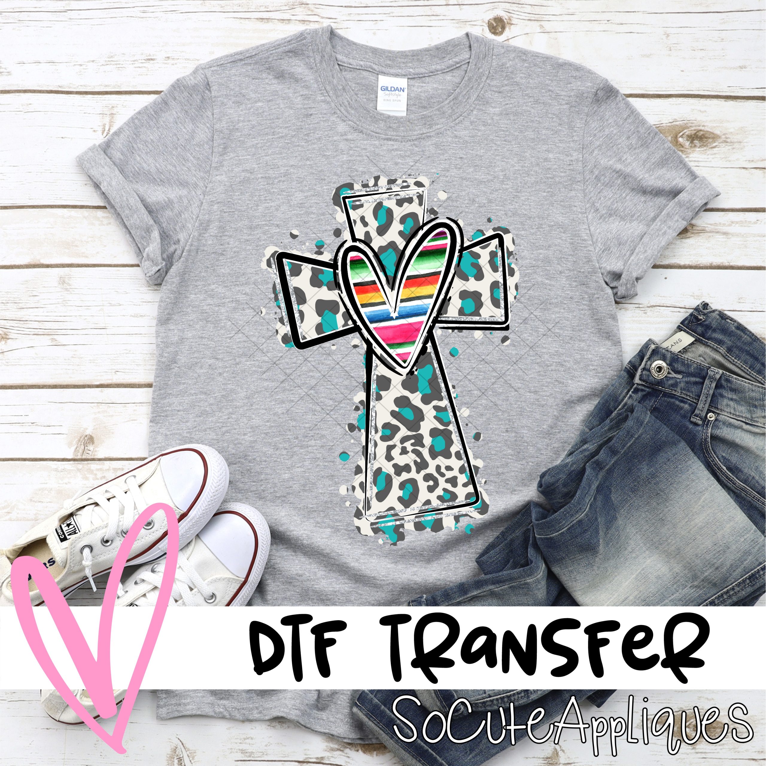 Blue leopard cross  *DTF* Transfer