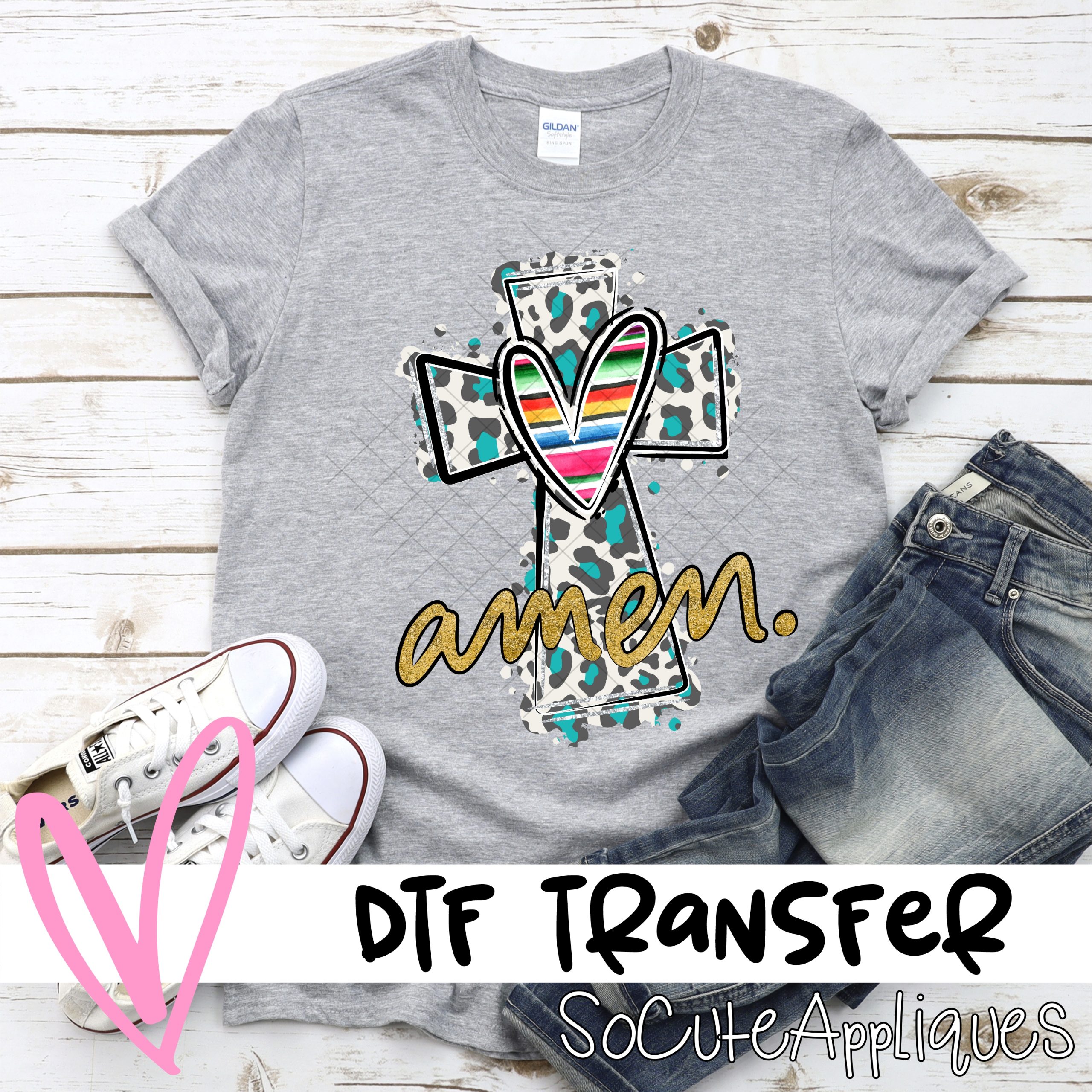AMEN Blue leopard cross  *DTF* Transfer
