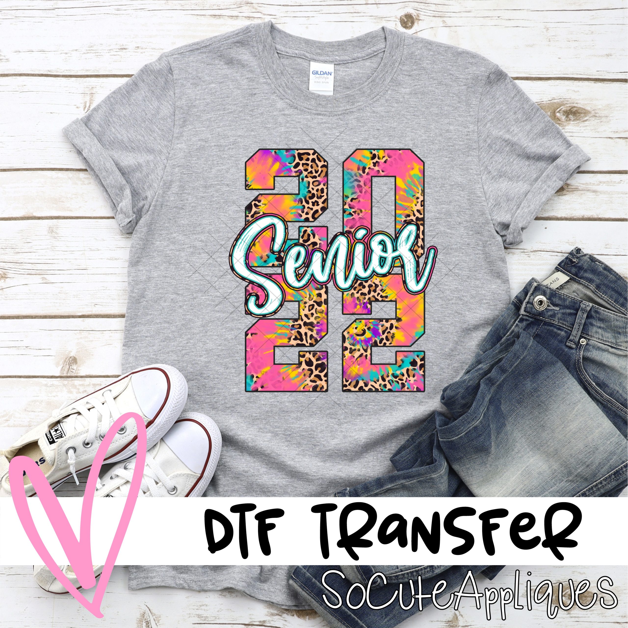 senior 2022 block tie dye LEOPARD *DTF* Transfer