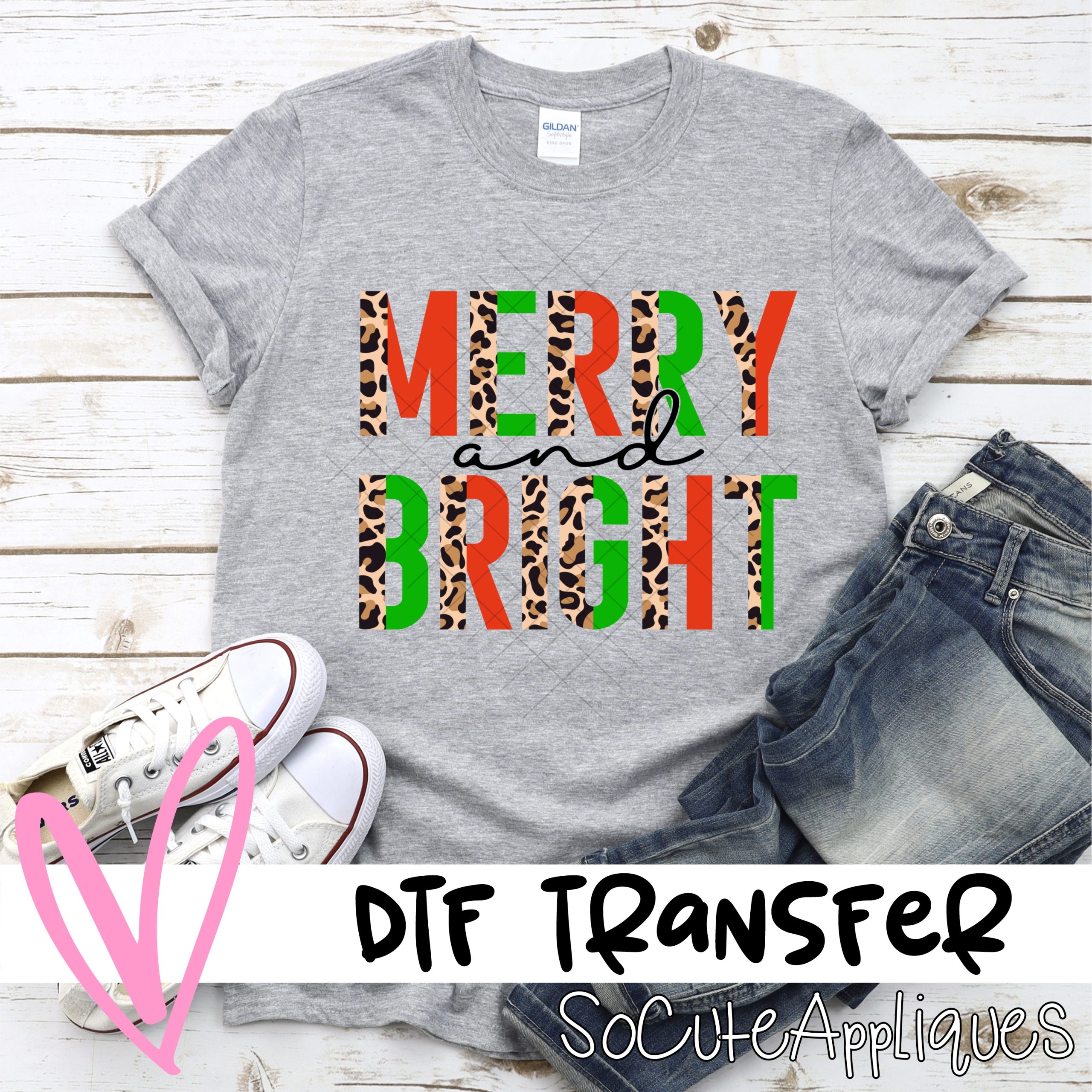 merry and bright half leopard red green *DTF* Transfer