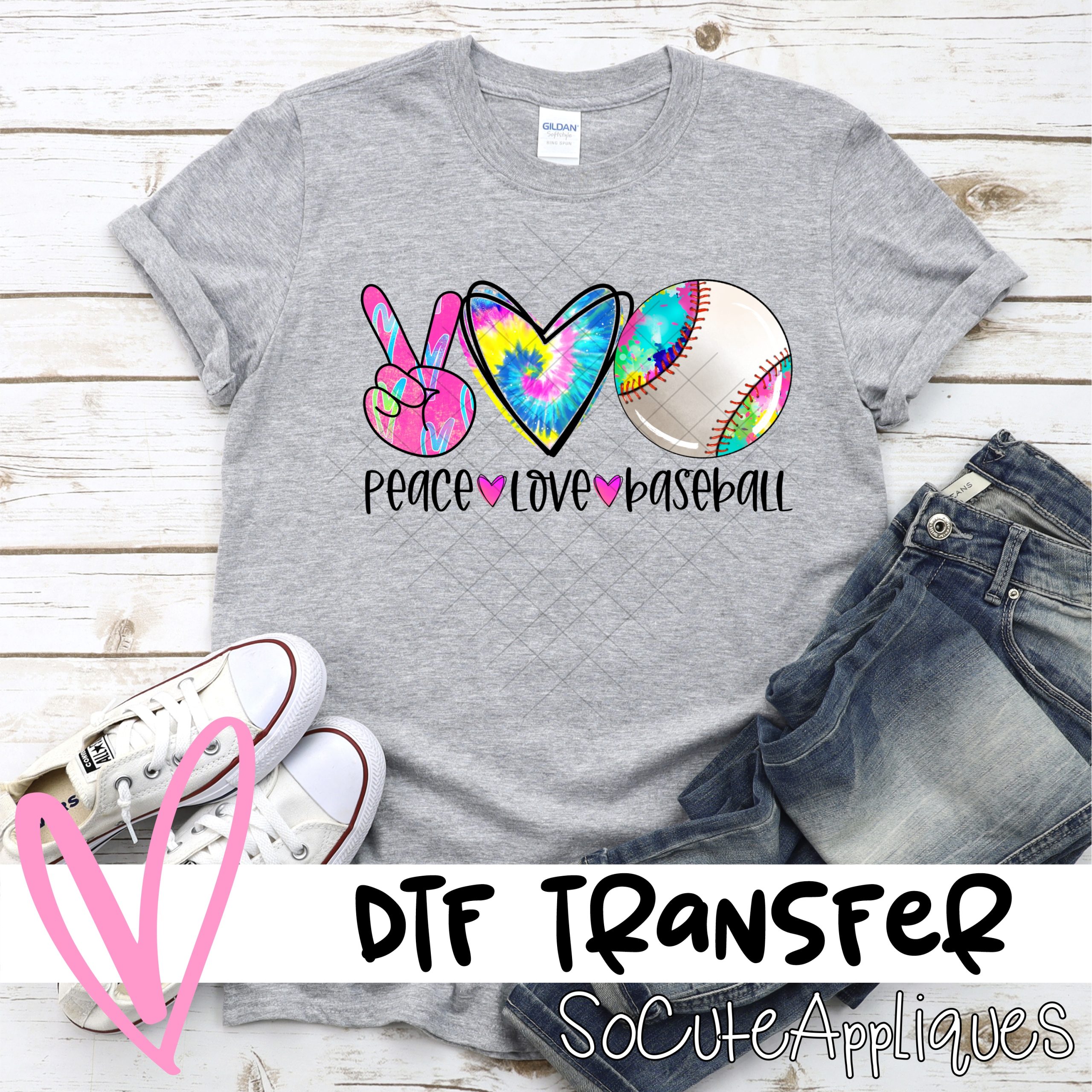 peace love baseball tie dye colorful *DTF* Transfer