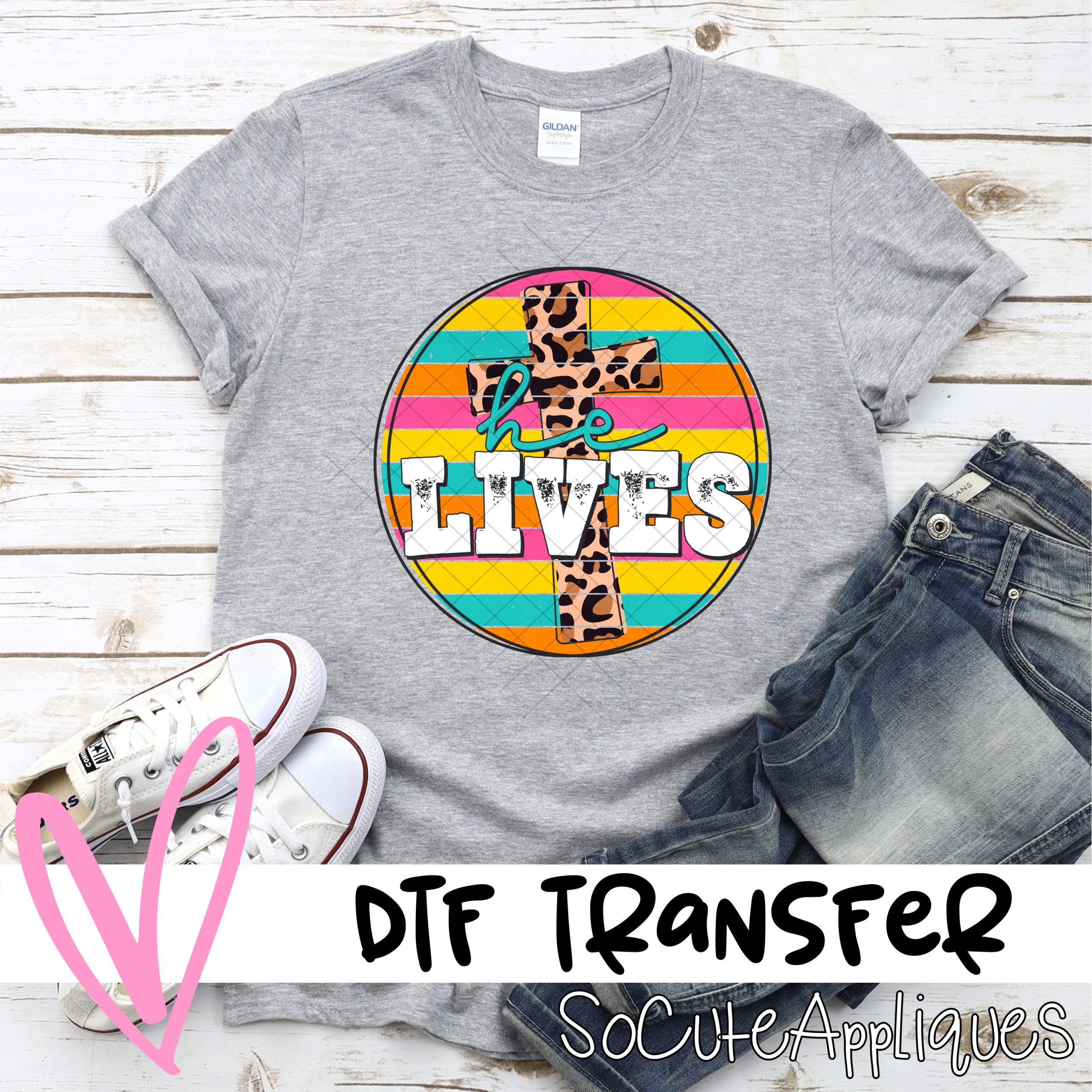 he lives circle cross leopard bright *DTF* Transfer