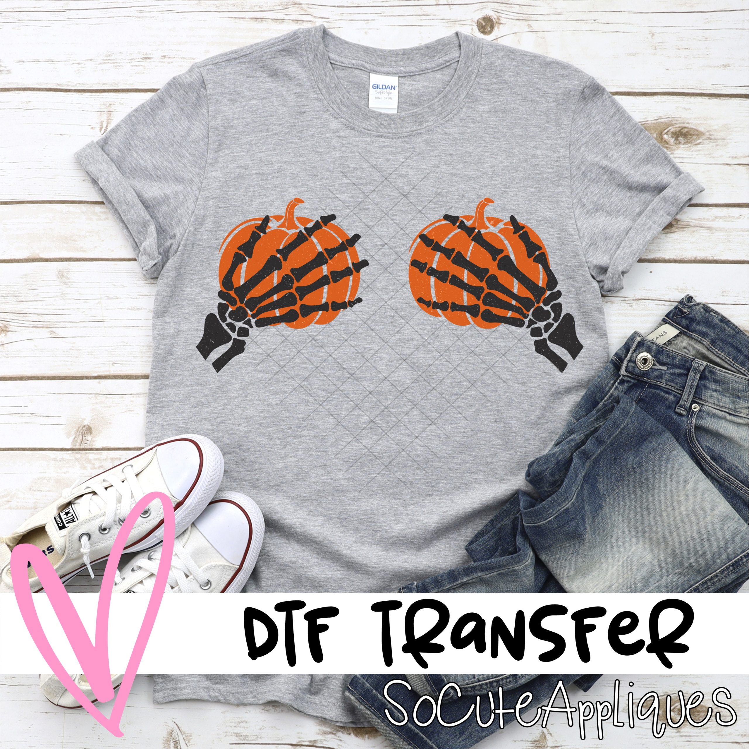Skeleton holding pumpkins *DTF* Transfer