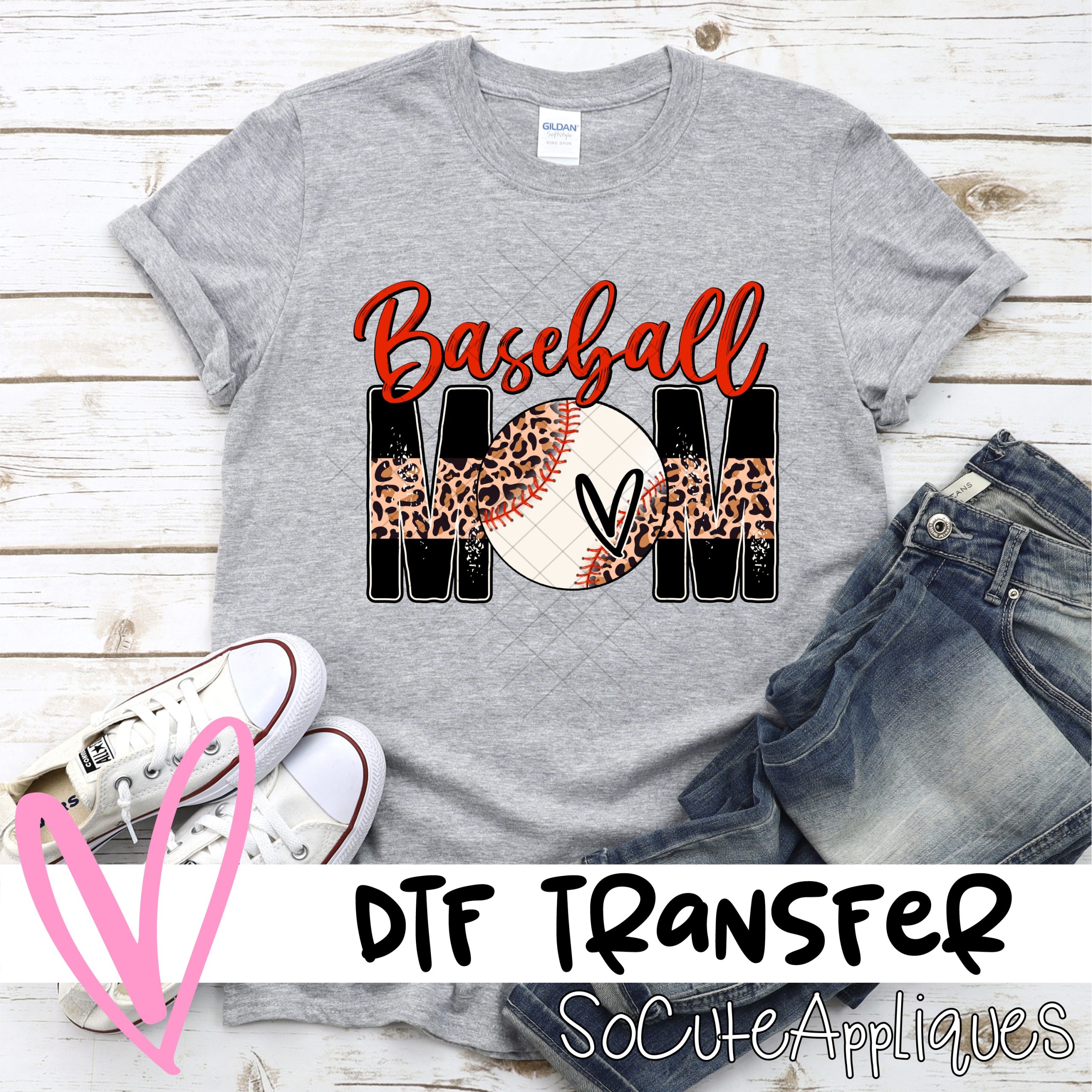 Baseball mom black leopard and red  *DTF* Transfer