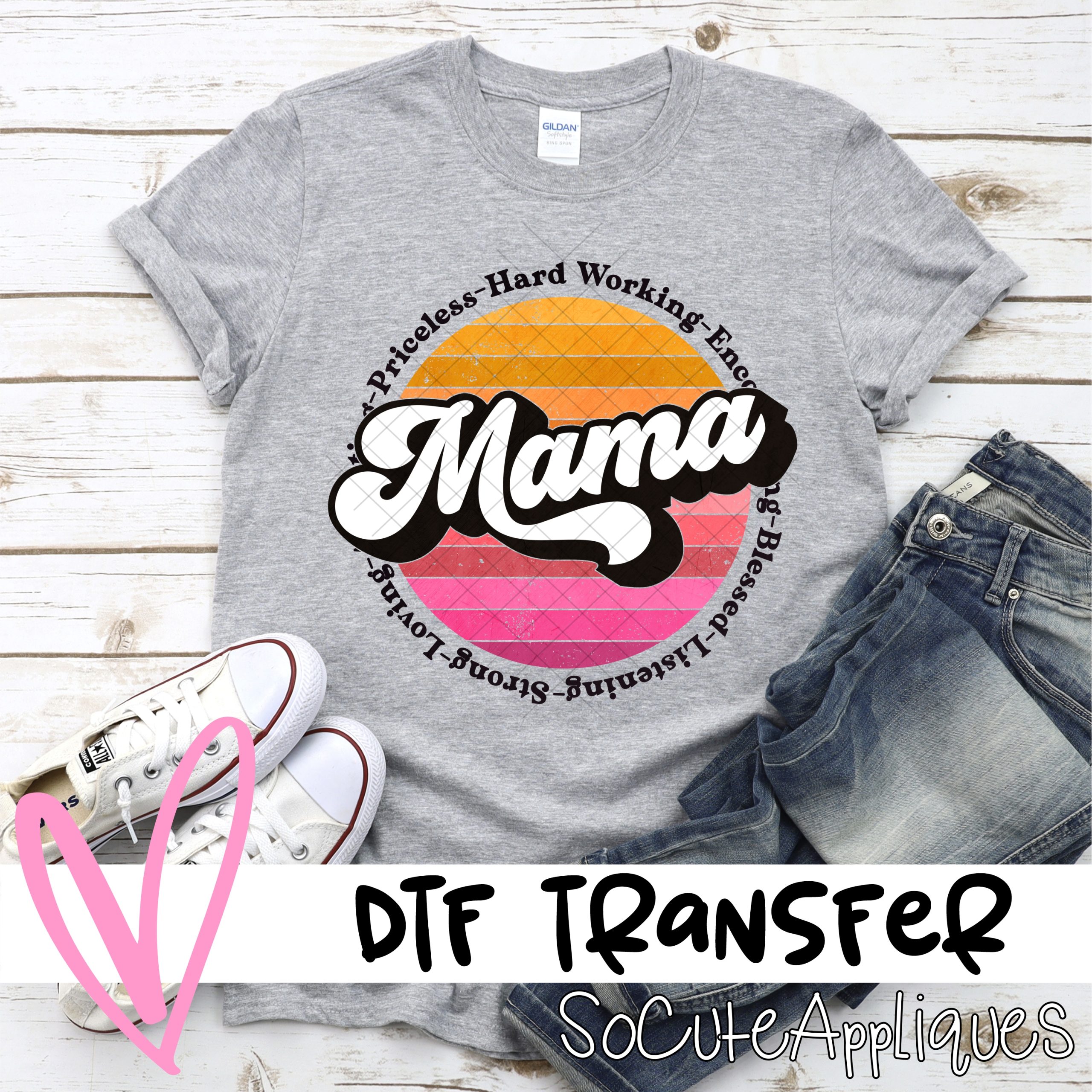 Mama CIRCLE orange and pink *DTF* Transfer