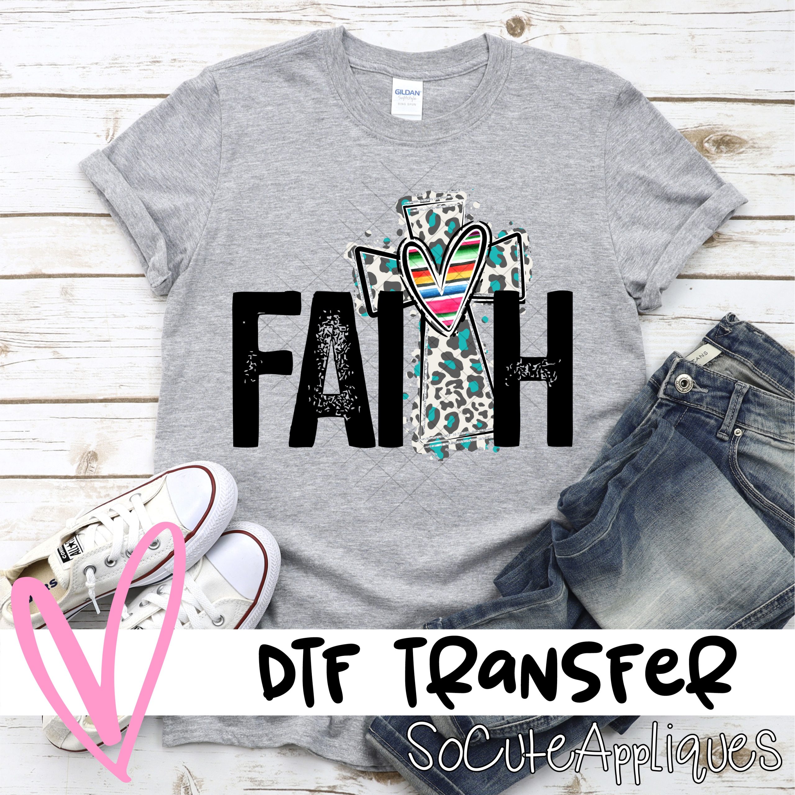 Faith blue leopard cross  *DTF* Transfer