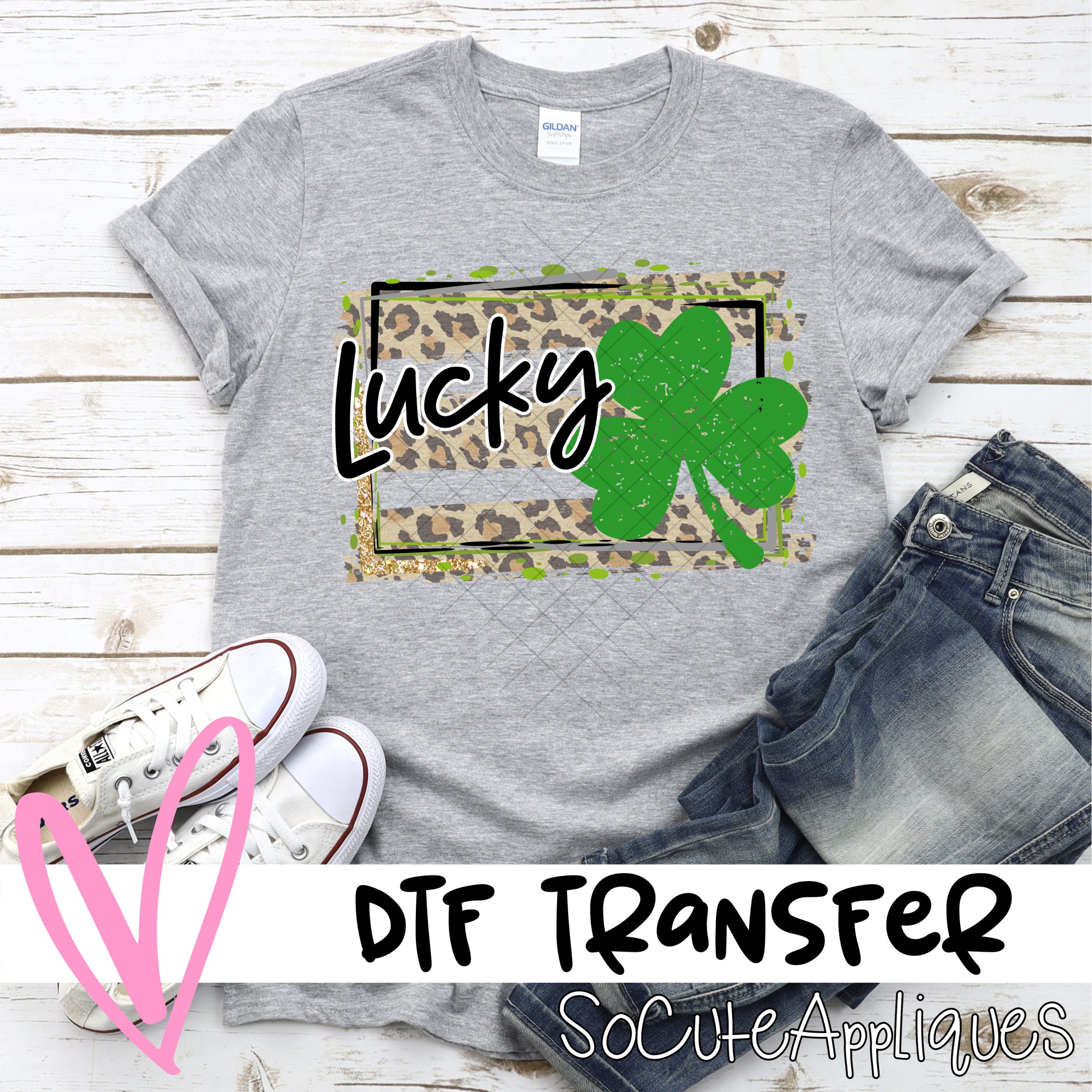 Lucky clover on leopard stripe  *DTF* Transfer