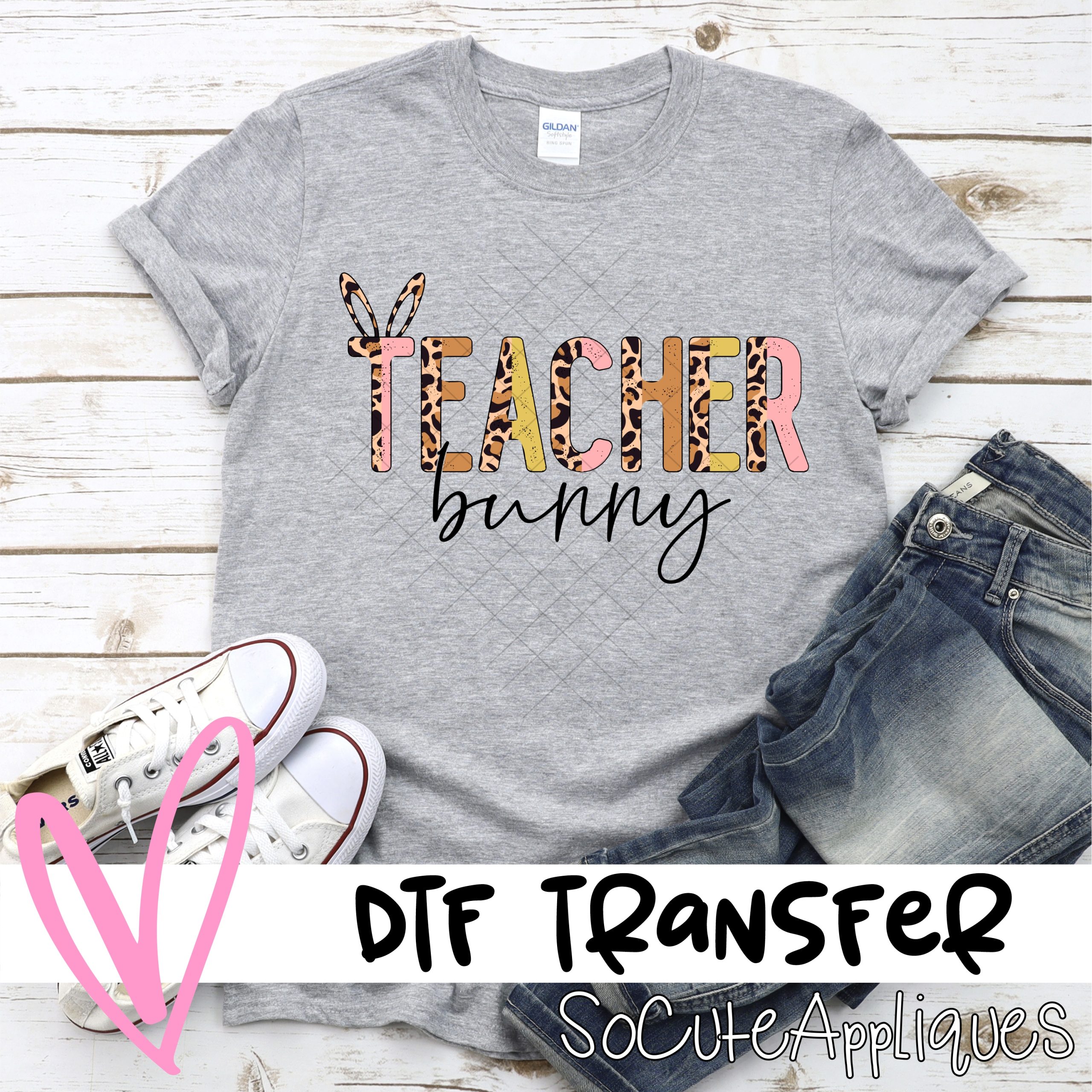 Teacher bunny half leopard neutral *DTF* Transfer