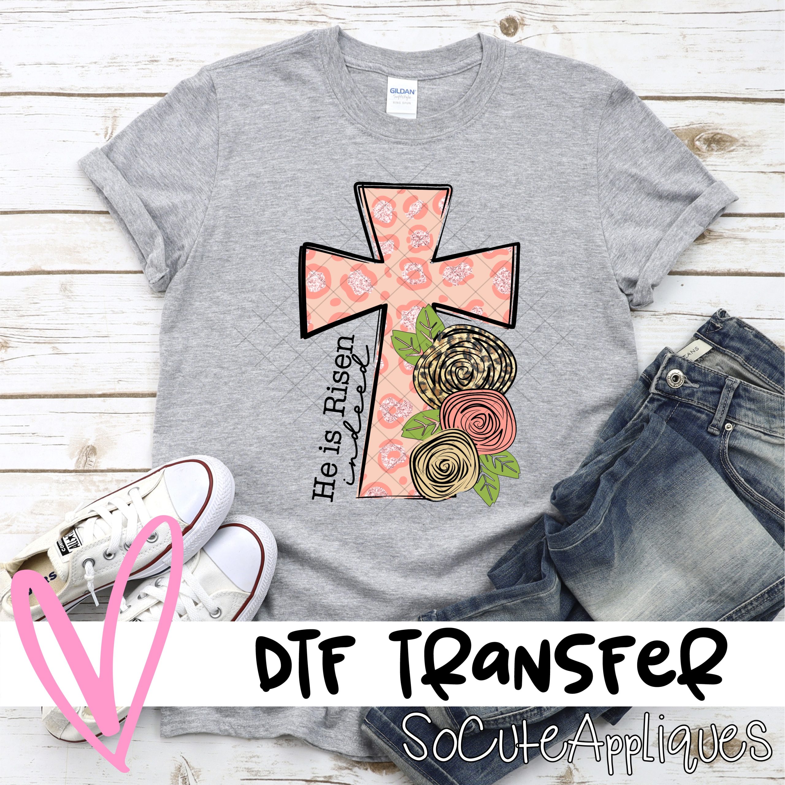He is Risen indeed pink leopard cross  *DTF* Transfer